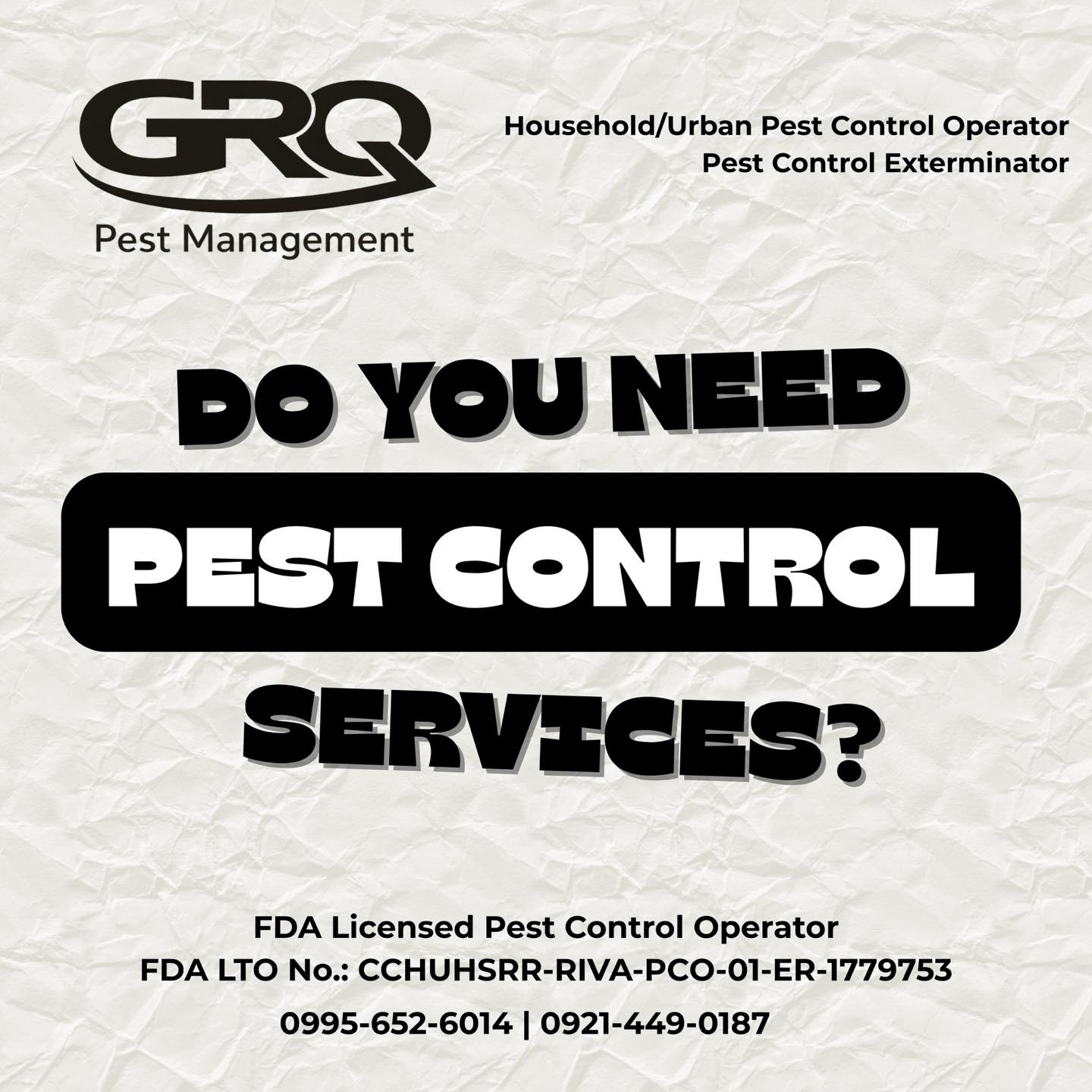 Pest Control Services by GRQ Pest Management Facebook ad: Protect your home, business, and facility with professional…