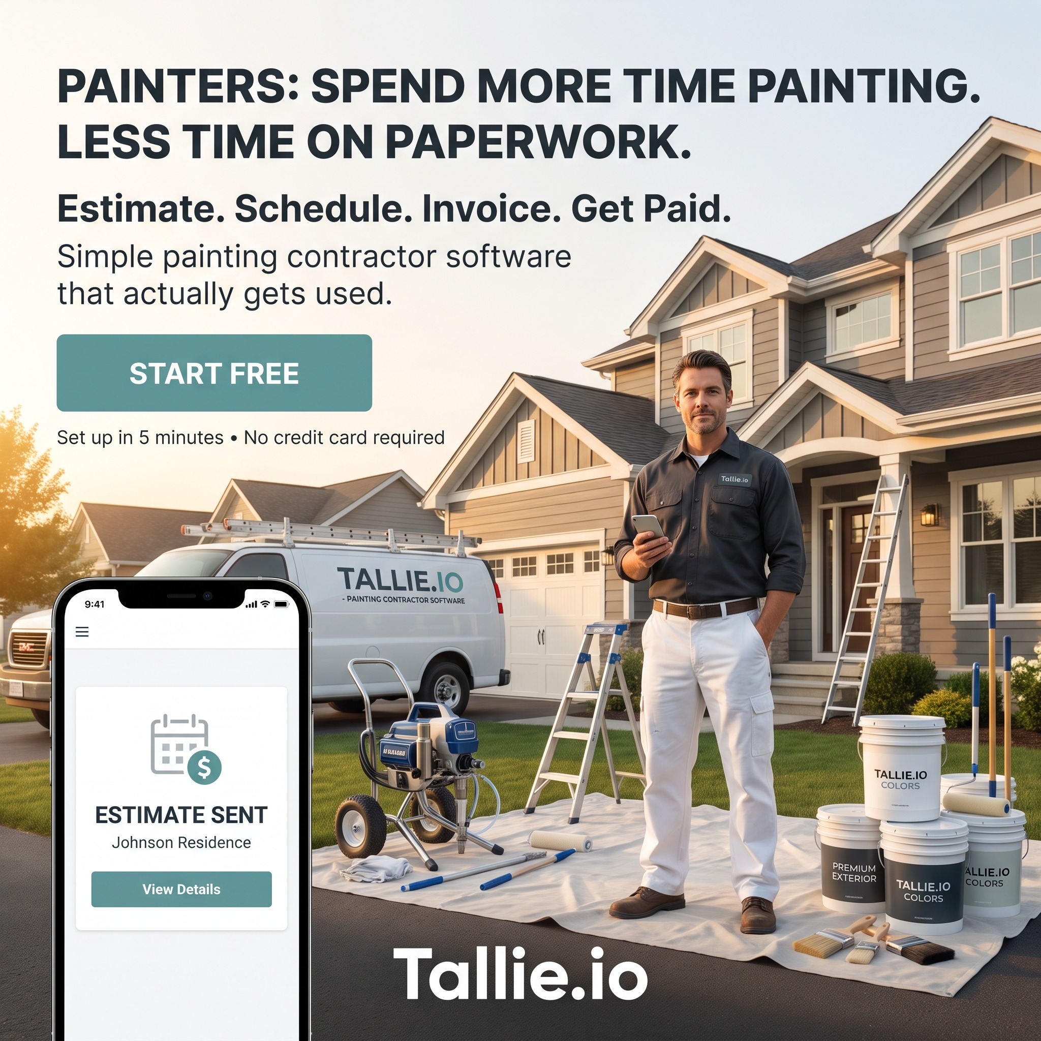 Tallie.io Facebook ad: Painters! Get your paperwork in order.