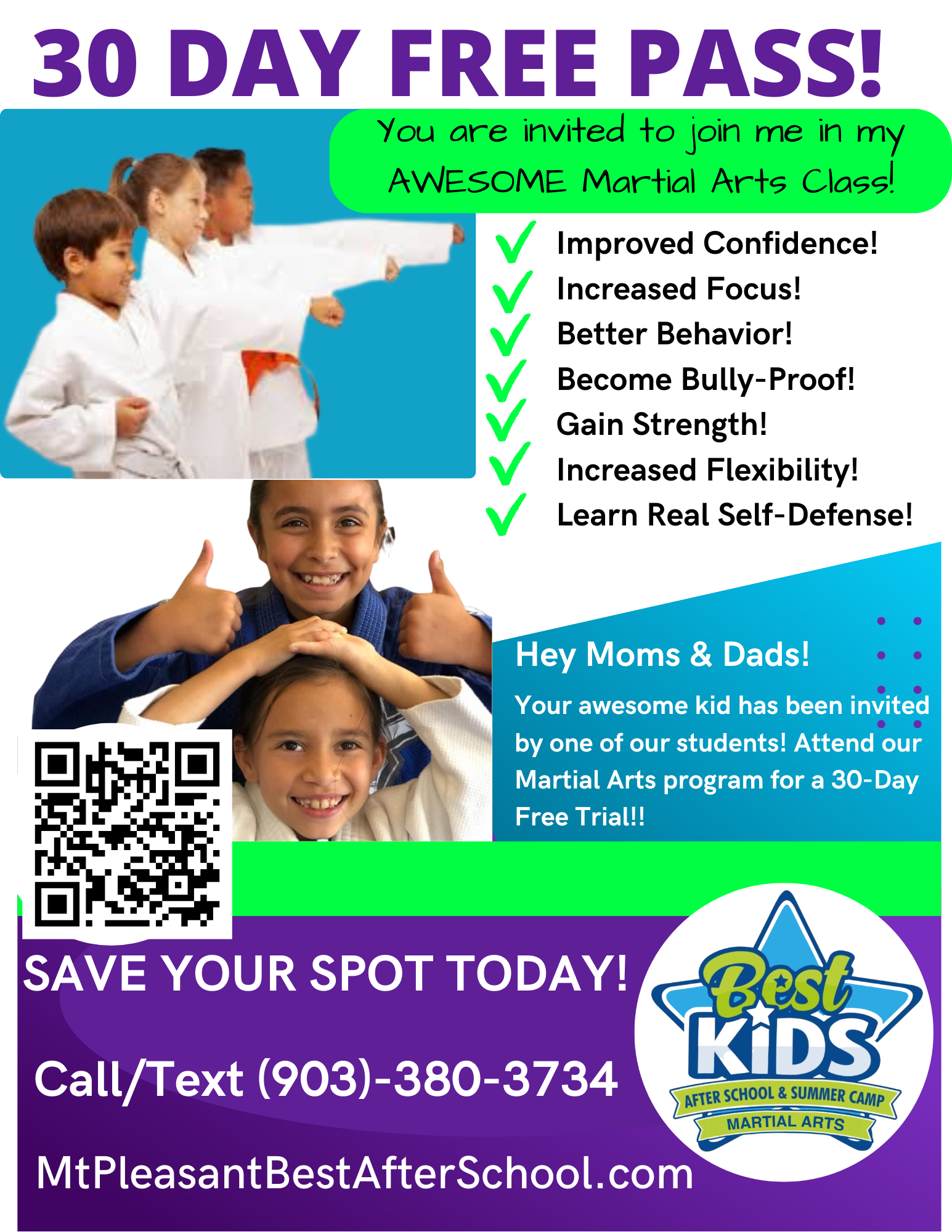 Mt. Pleasant’s Best After School & Summer Camp Facebook ad: 30 Days Free - Martial Arts
