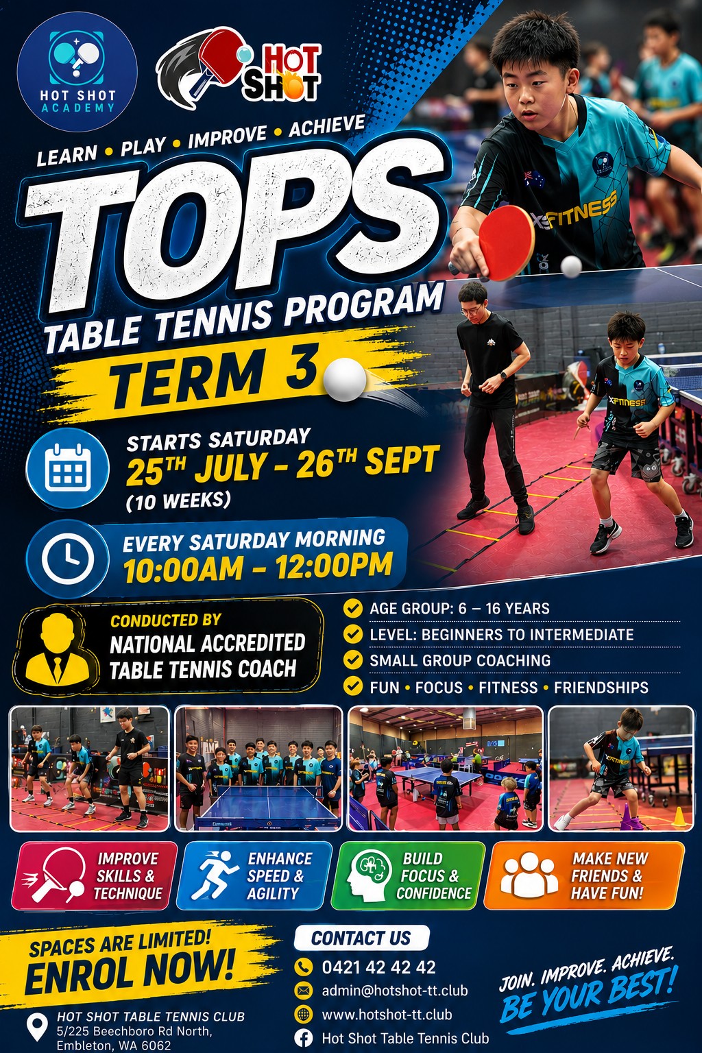 Perth Hot Shot Table Tennis Centre Facebook ad: TOPS TABLE TENNIS PROGRAM TERM 3, RUN BY…
