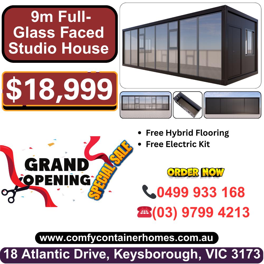 Comfy Container Homes VIC Facebook ad: Want a Premium Glass-Front Cabin That Makes a…