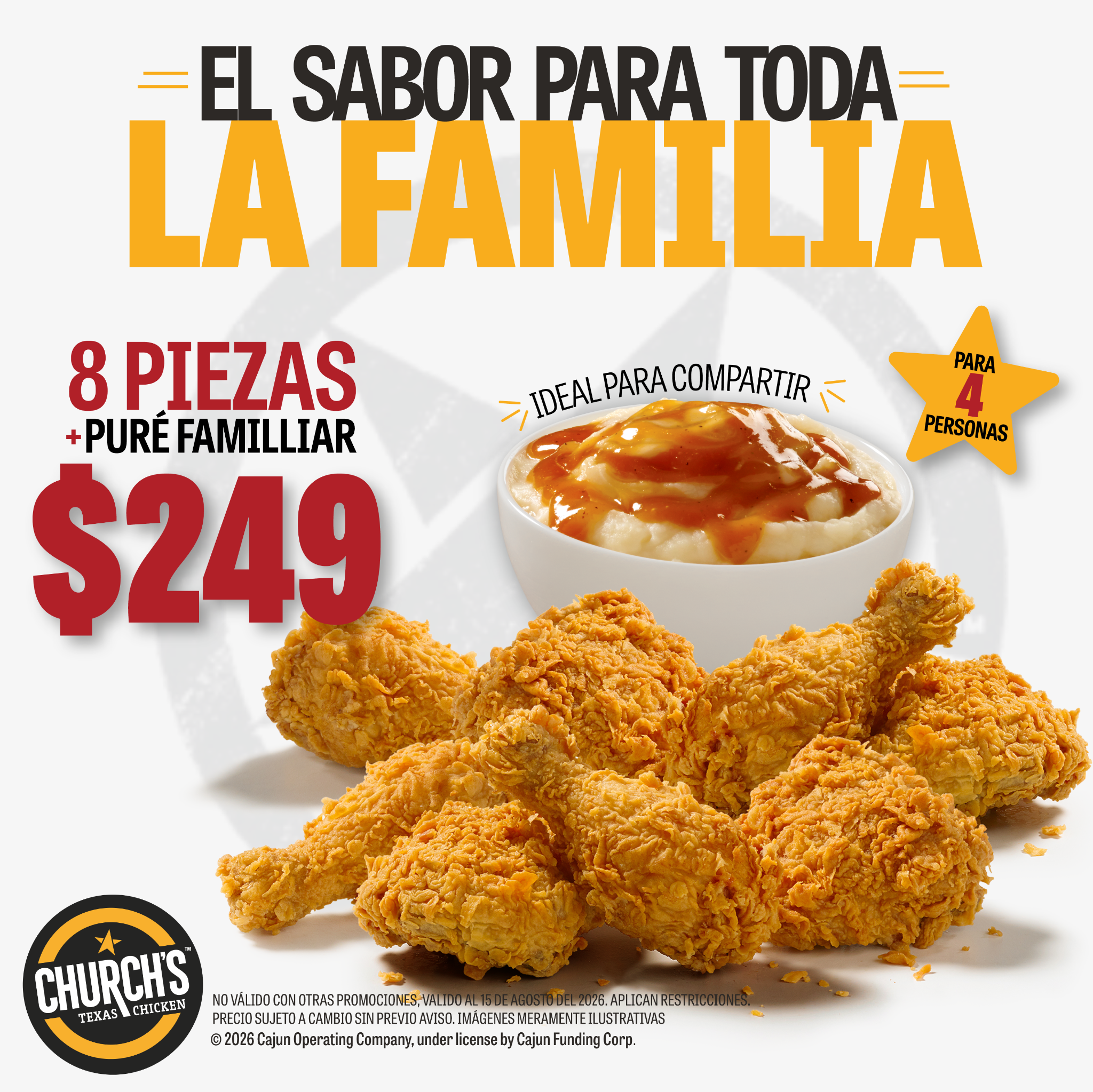 Churchs Texas Chicken MX Facebook ad from Aug 5, 2026
