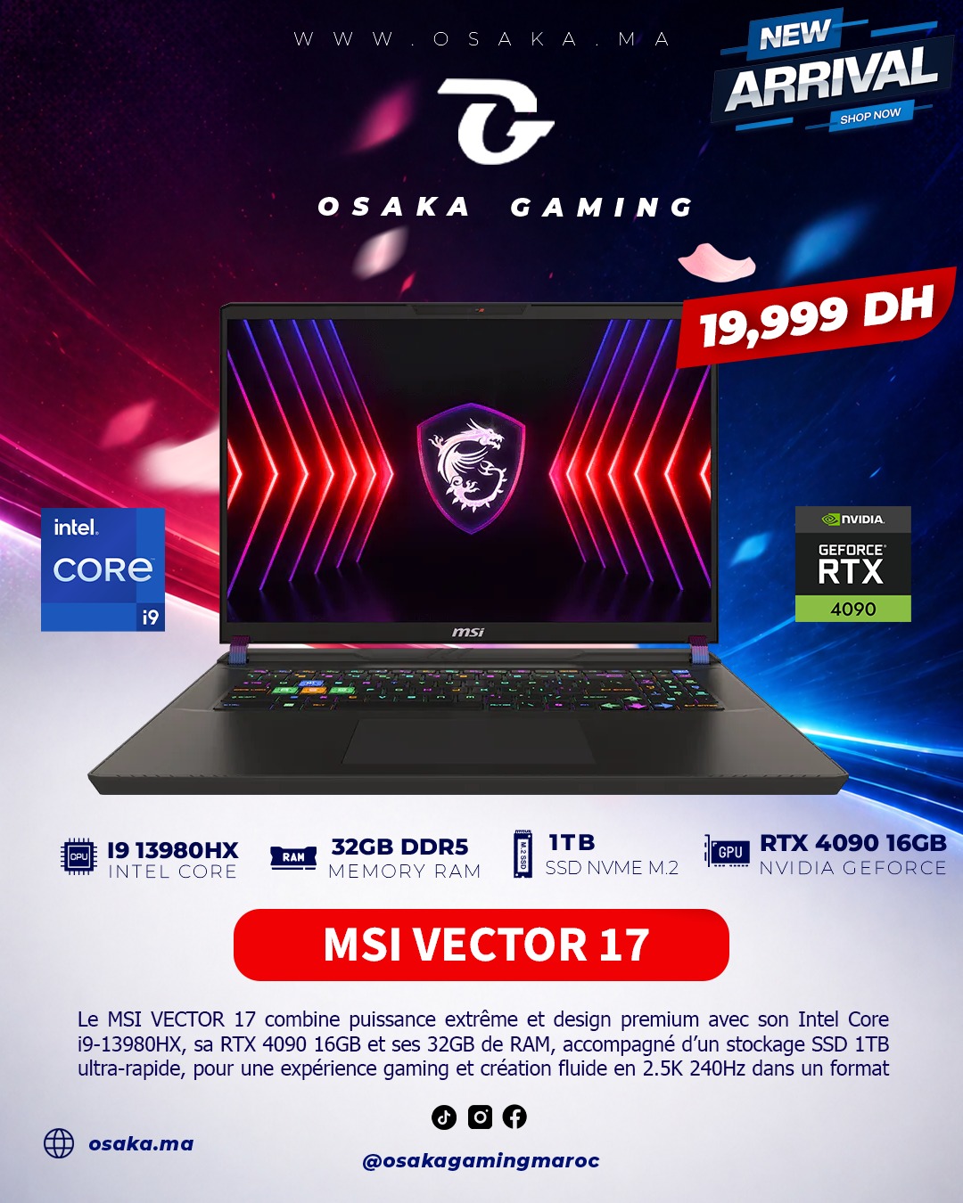 Osaka Gaming Maroc Facebook ad: Le MSI Vector 17 HX est un laptop…