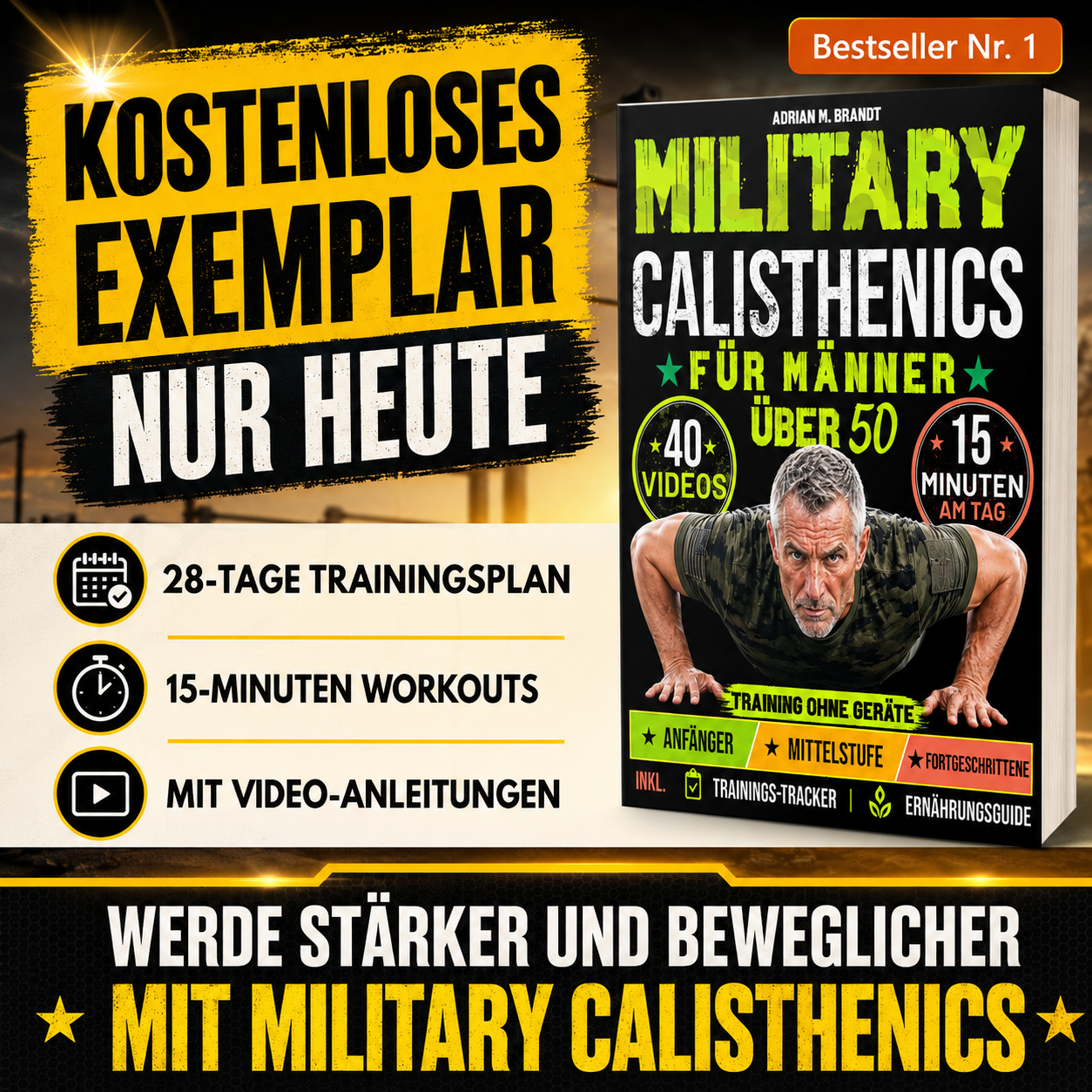 Daily Book Club Facebook ad: Military Calisthenics für Männer über 50, Nur für kurze…