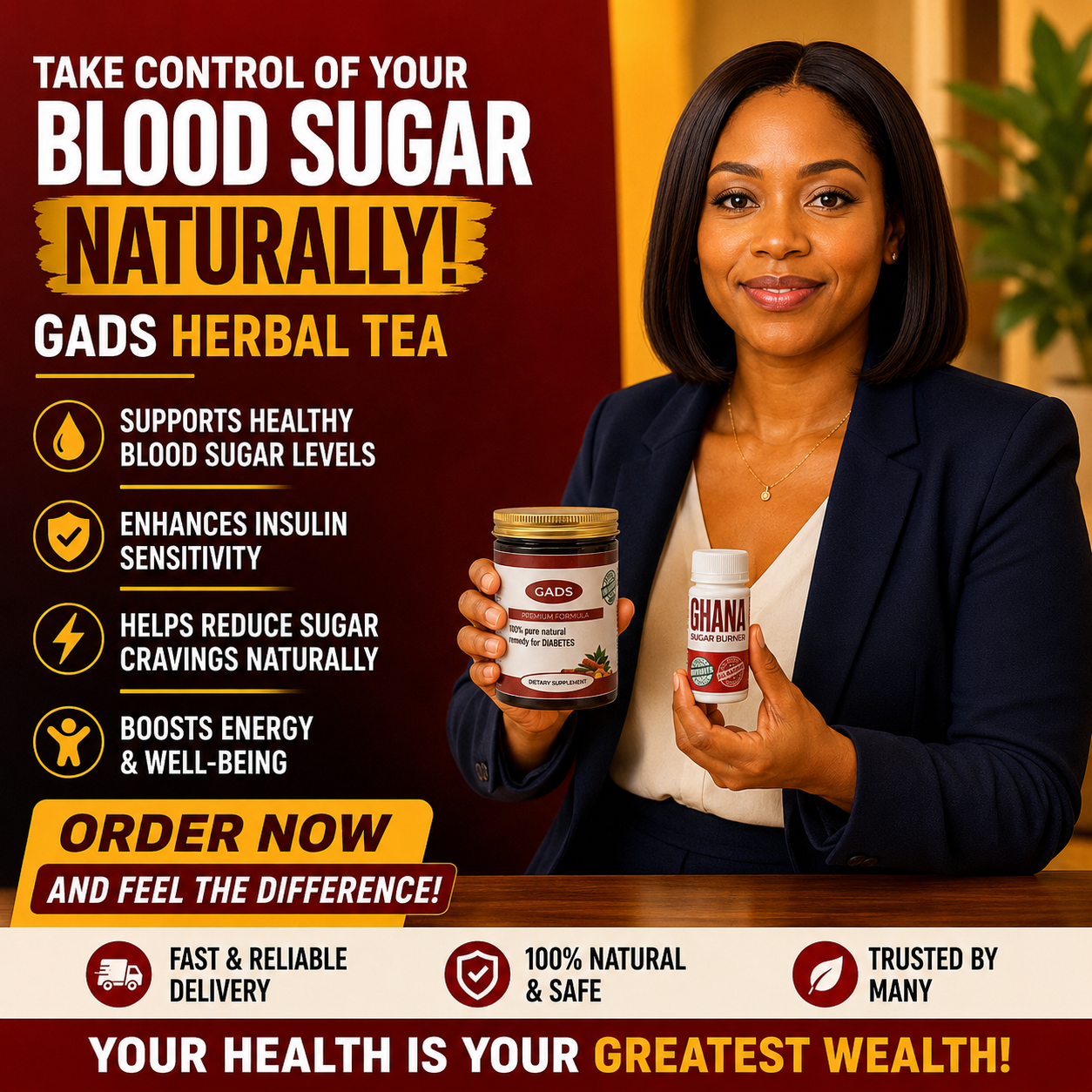 Unique Health Care Facebook ad: NATURAL SUPPORT FOR HIGH BLOOD SUGAR