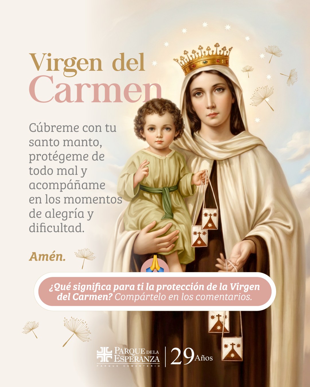 Parque de la Esperanza Facebook ad: Virgen del Carmen, Madre y protectora de nuestras…