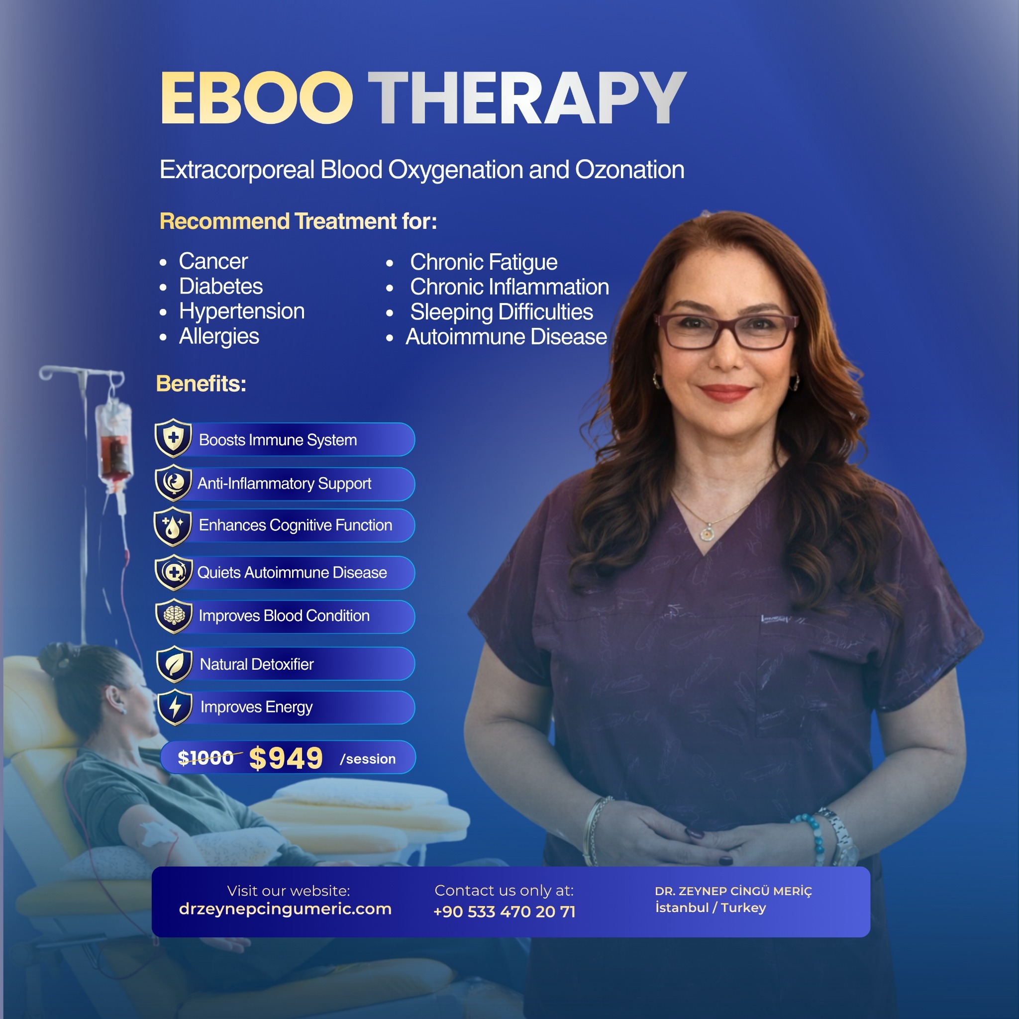 Dr. Zeynep Cingü Meriç - EBOO Theraphy Facebook ad: Reset your immune system and combat chronic fatigue…