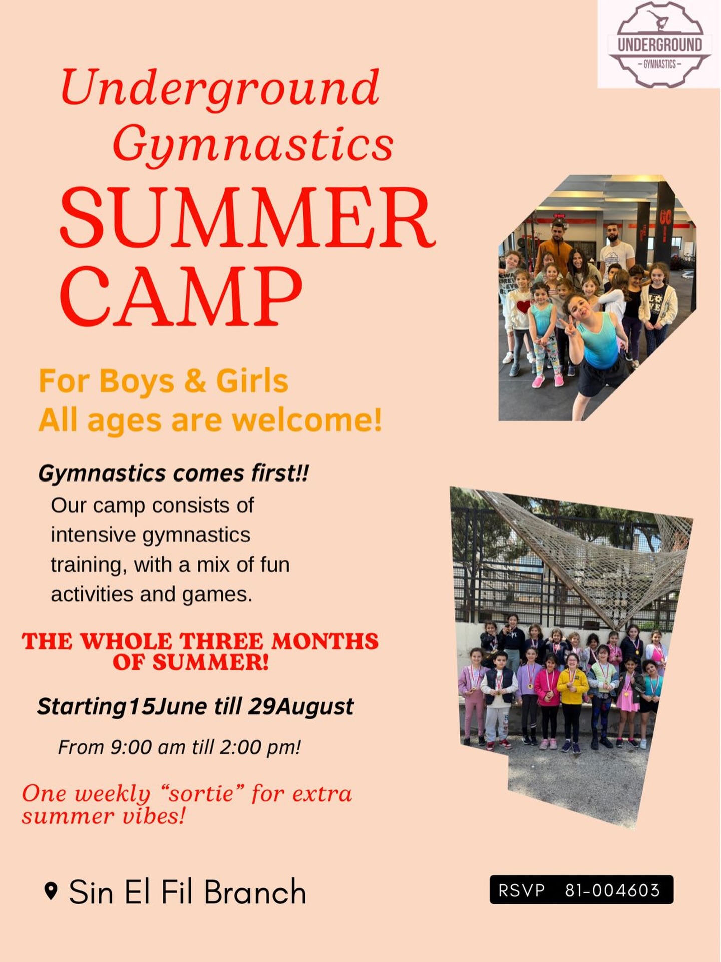 underground_gymnastics Facebook ad: The perfect summer combo for all three months