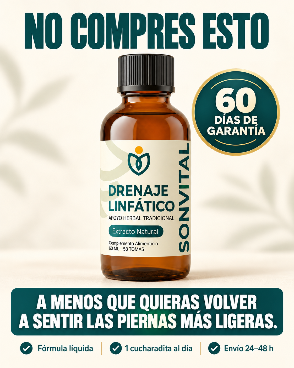 Sonvital Facebook ad: ¿Sientes que tus piernas pesan el doble al caer la tarde?