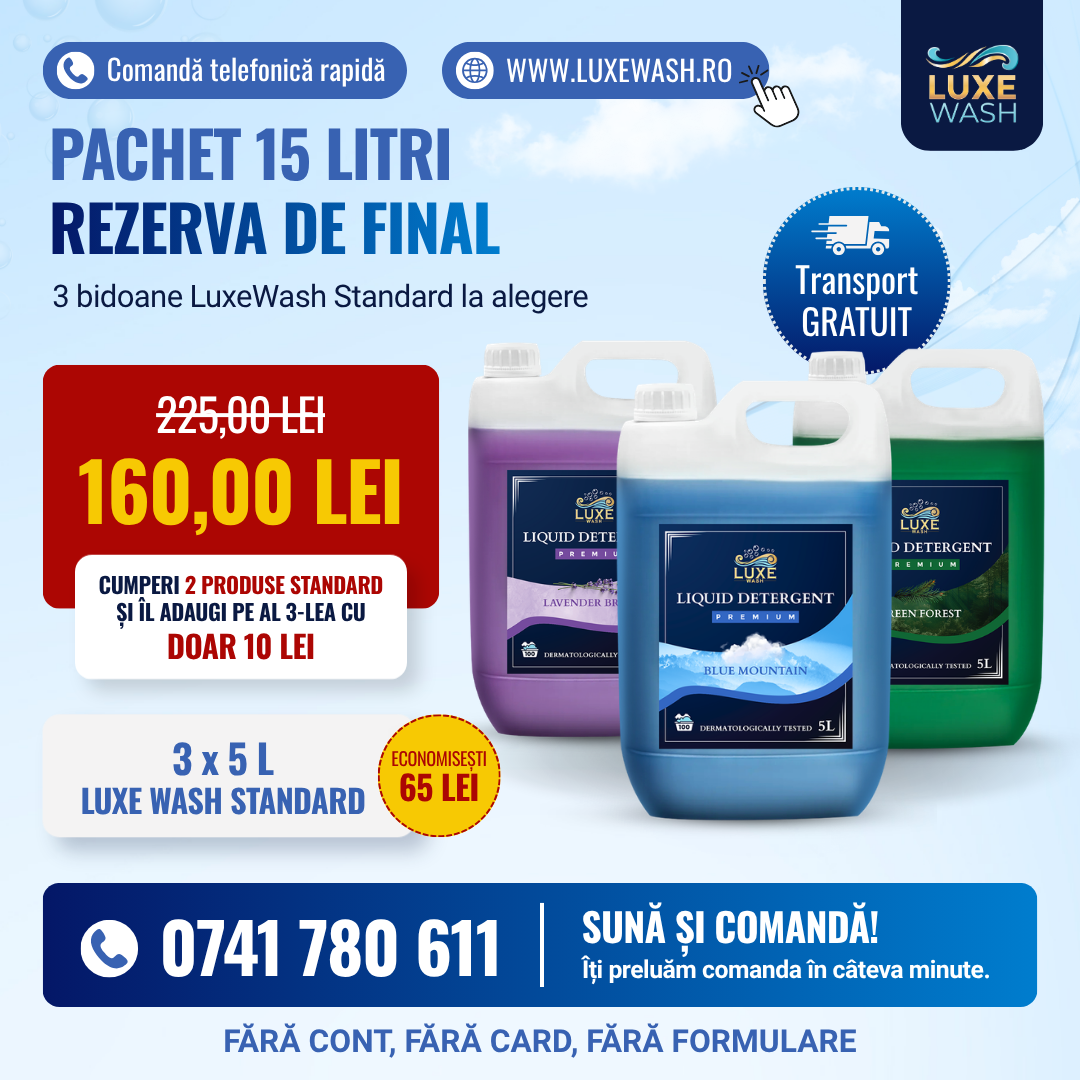 Luxe Wash Europe Facebook ad: Rezerva ta de detergent, livrată gratuit acasă