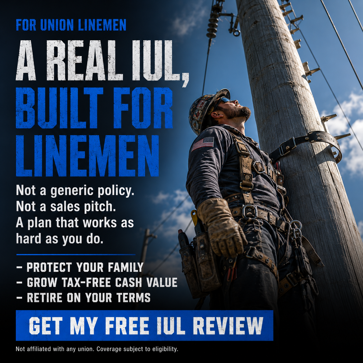 American Lineman Advantage Facebook ad: FREE Lineman IUL Illustration