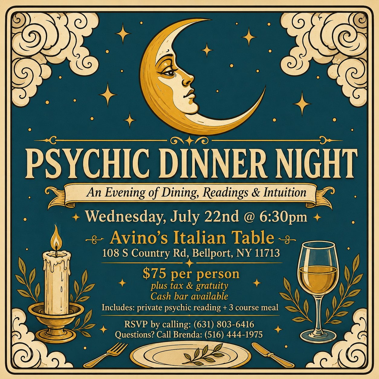 Brenda Lee & The Long Island Psychics Facebook ad: Psychic Dinner Night At Avinos