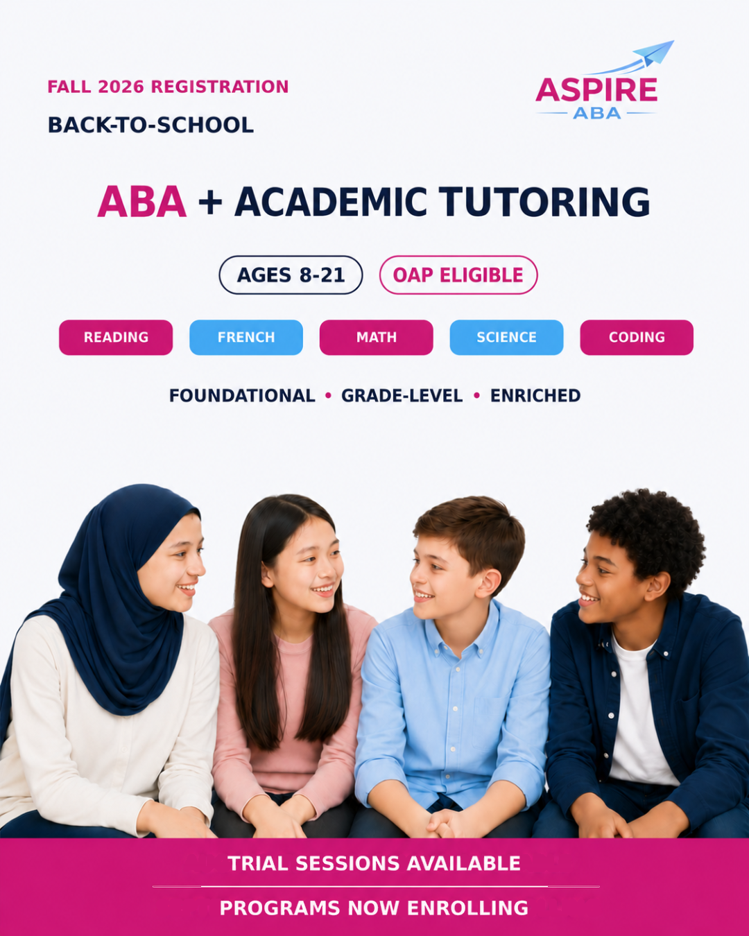 Aspire ABA Facebook ad: ABA + Tutoring