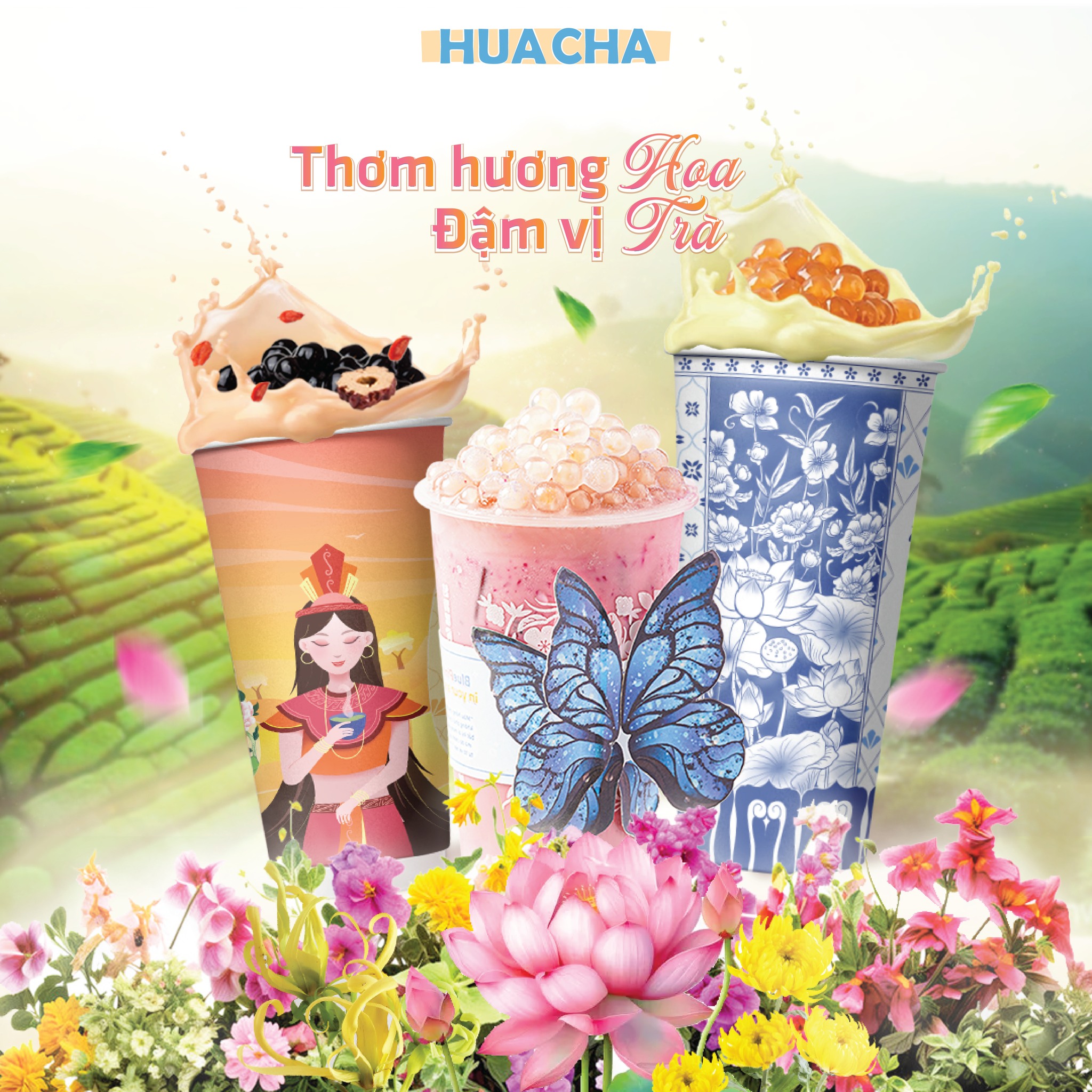 HuaCha - Thơm hoa đậm trà Facebook ad: Thưởng thức trà hoa thơm ngát, đậm vị…