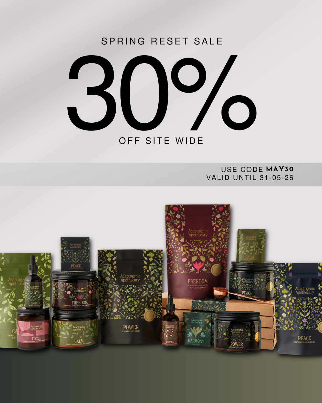 Adaptogenic Apothecary Facebook ad from May 13, 2026