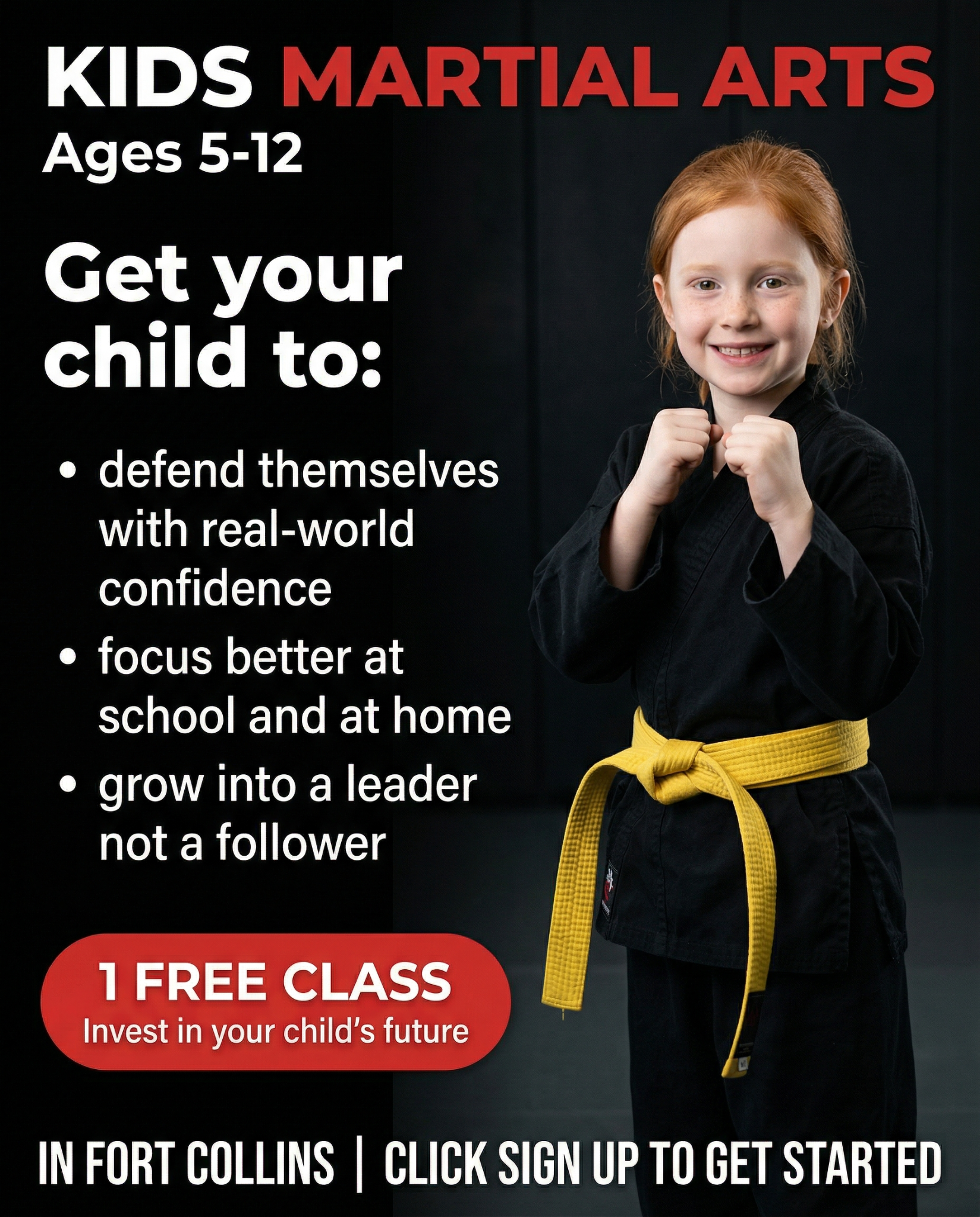 Total Ryu Martial Arts Facebook ad: Free Kids Martial Arts Class in Fort Collins