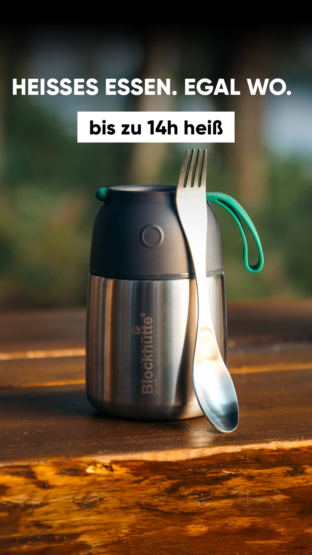 Blockhütte Facebook ad: Dein warmes Mittagessen to go.