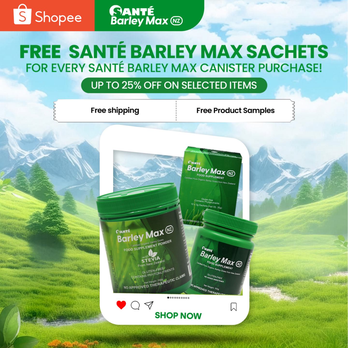 Sante Barley Max Facebook ad: Wellness Comes with FREEbies