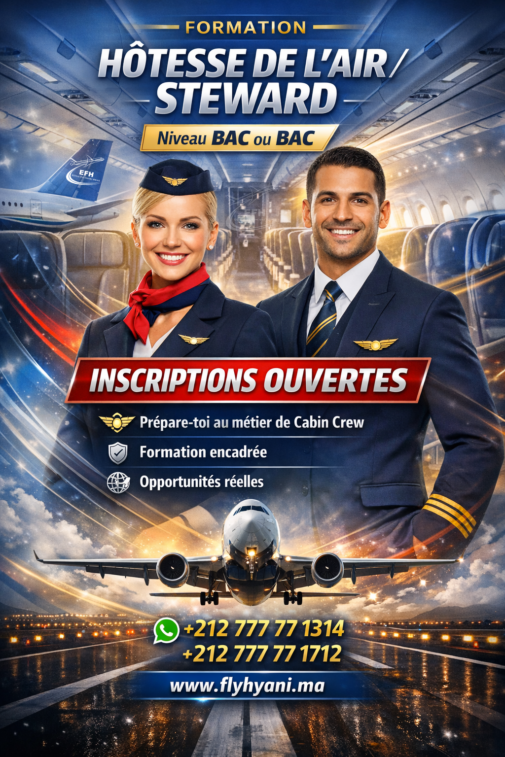 École des hôtesses de l'air et steward FLY HYANI Facebook ad