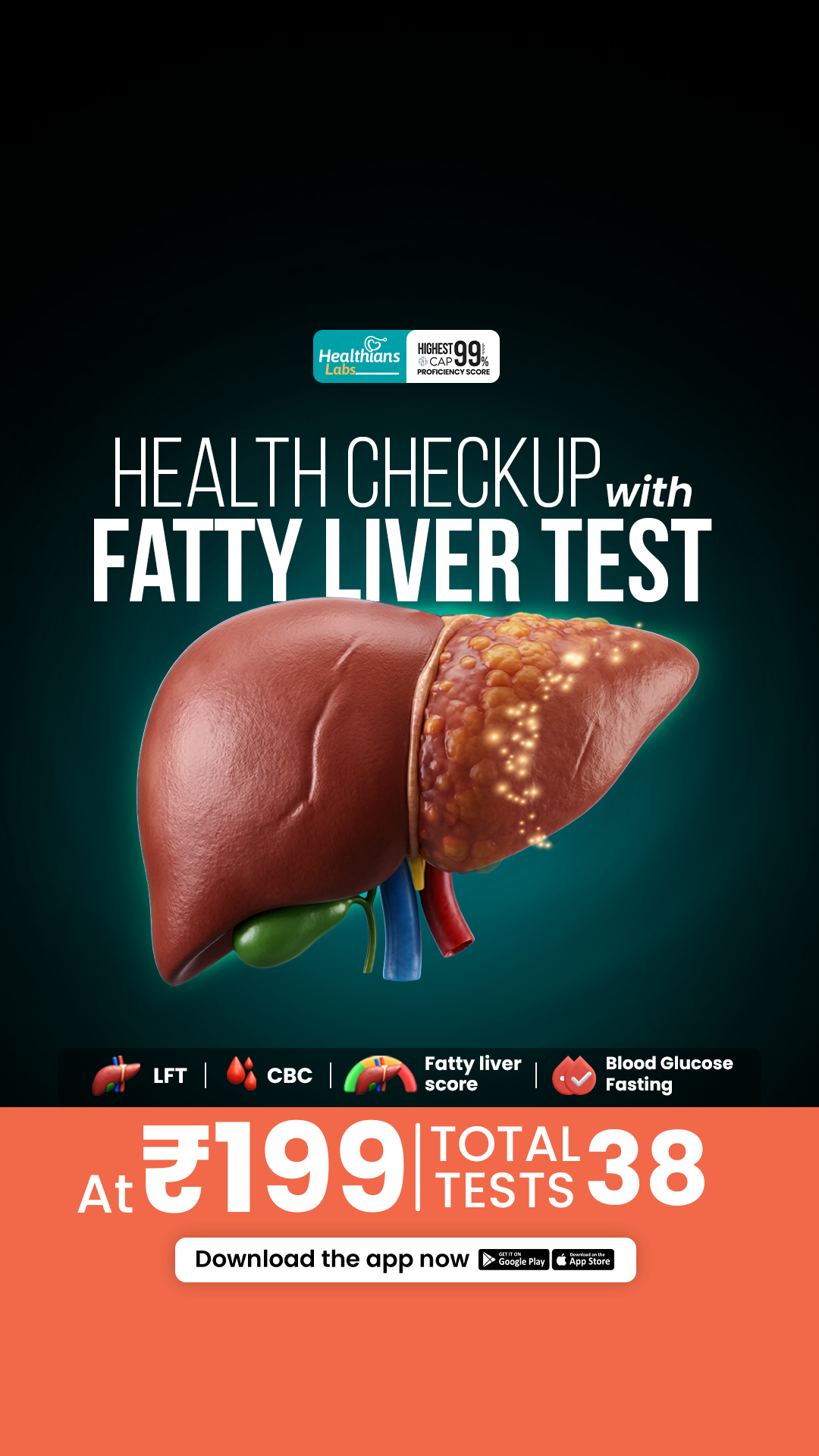 Healthians Facebook ad: A healthy liver supports a healthy life.