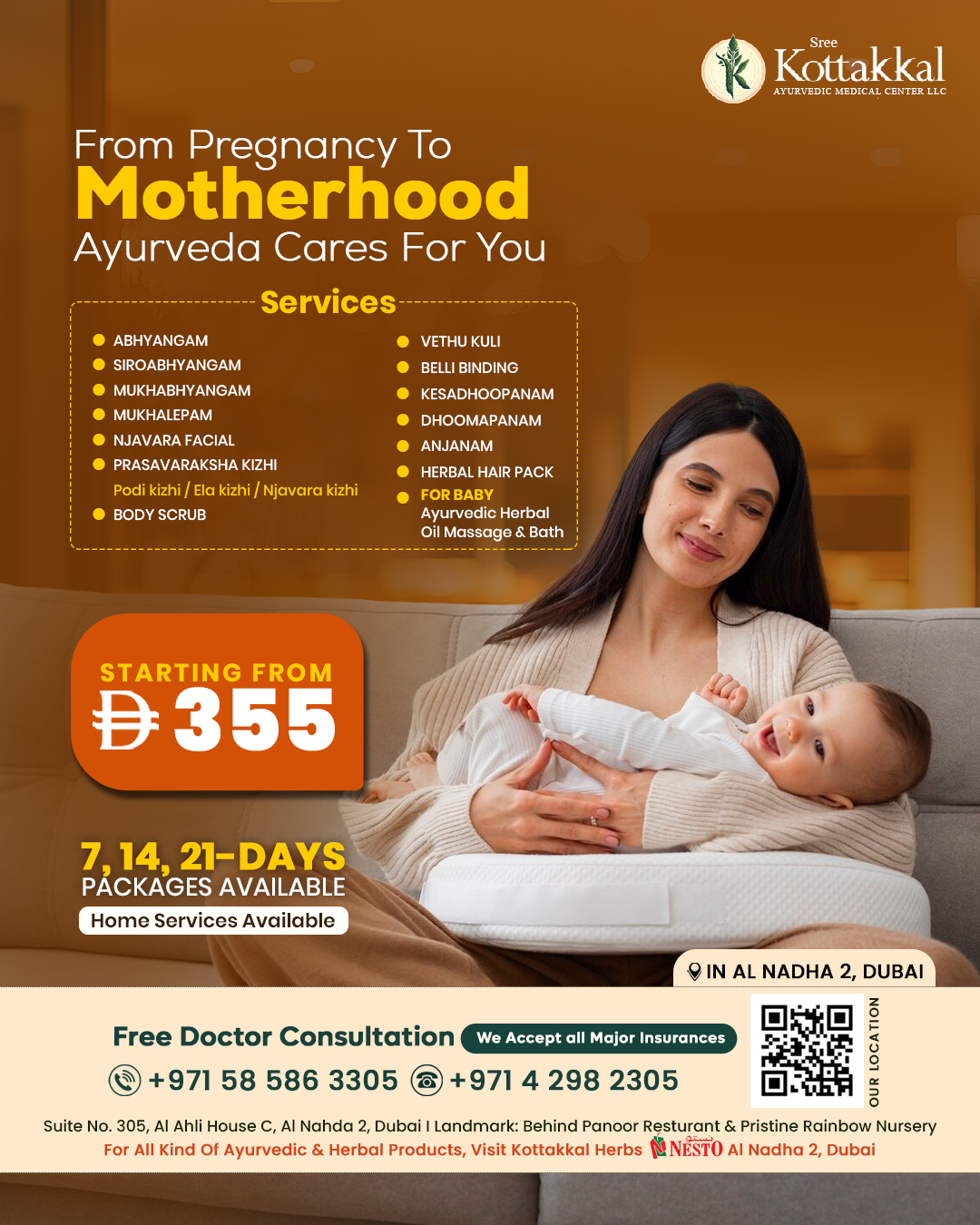 Sree Kottakkal Ayurvedic Medical Center Facebook ad: Ayurvedic Postnatal Care from AED 355