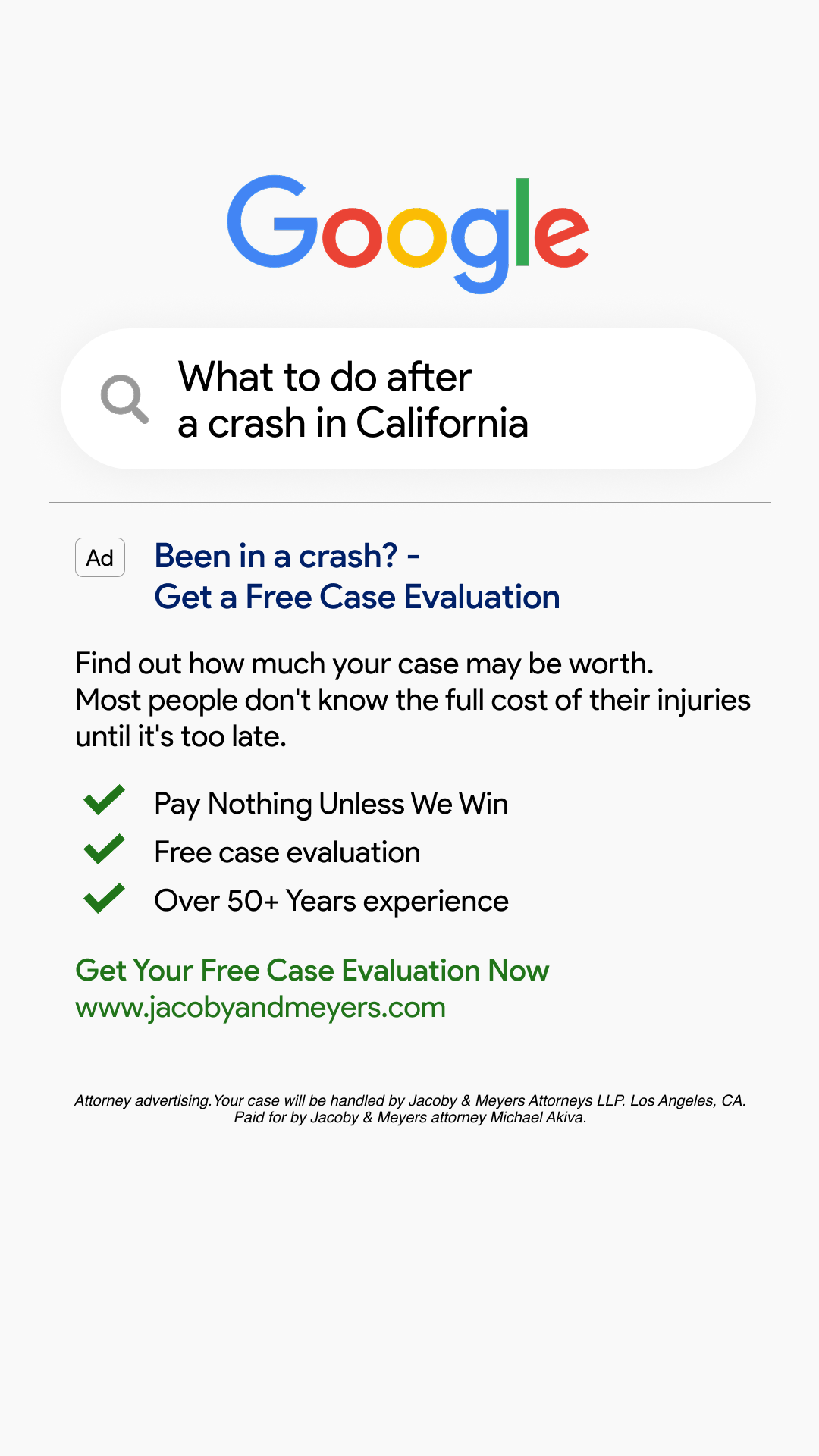 Jacoby & Meyers Accident & Injury Lawyers Facebook ad