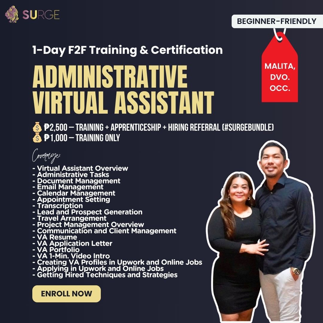 Surge Training Center - Digos Facebook ad: WANT TO BECOME A VIRTUAL ASSISTANT IN JUST…