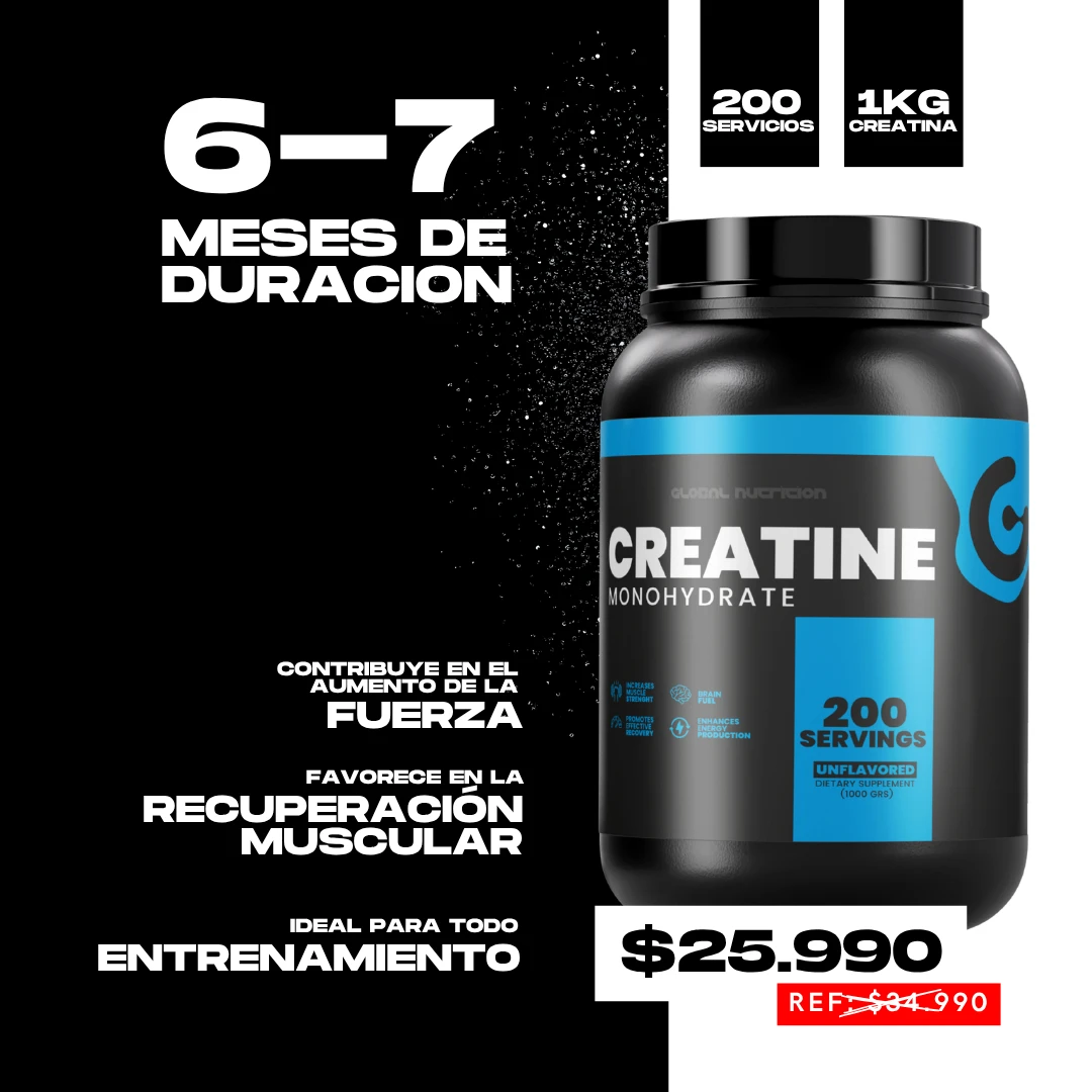 globalnutrition.cl Facebook ad: Creatina 1 kg · 200 servicios
