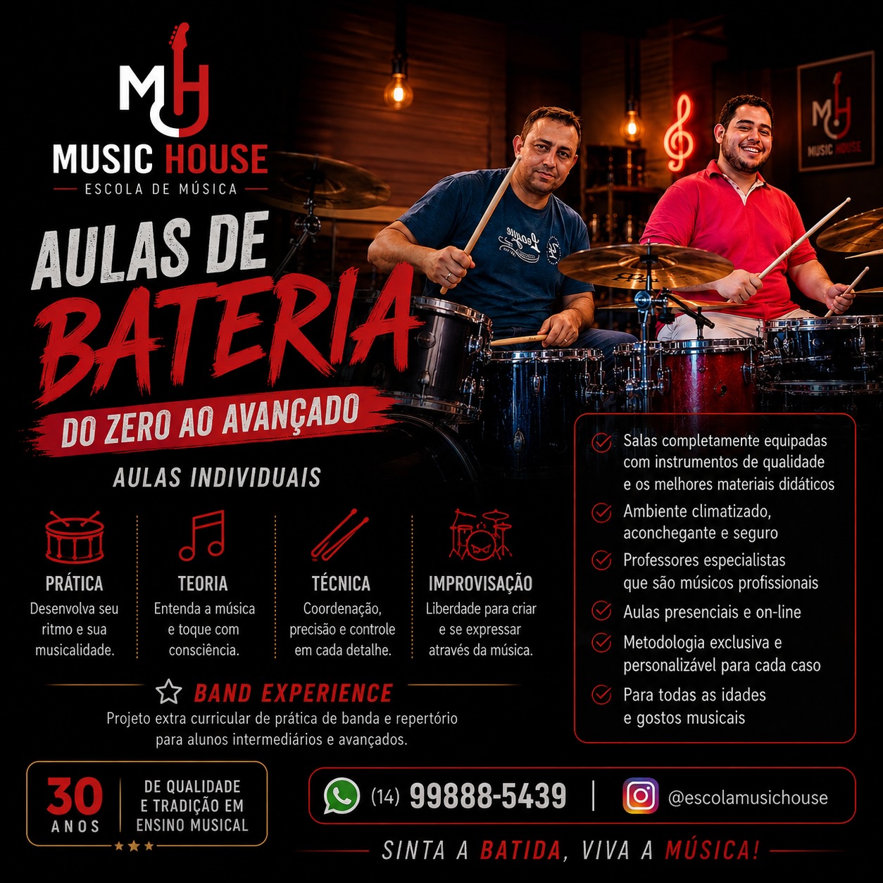 MUSIC HOUSE Escola de Música Facebook ad: AULAS DE BATERIA NA MUSIC HOUSE!
