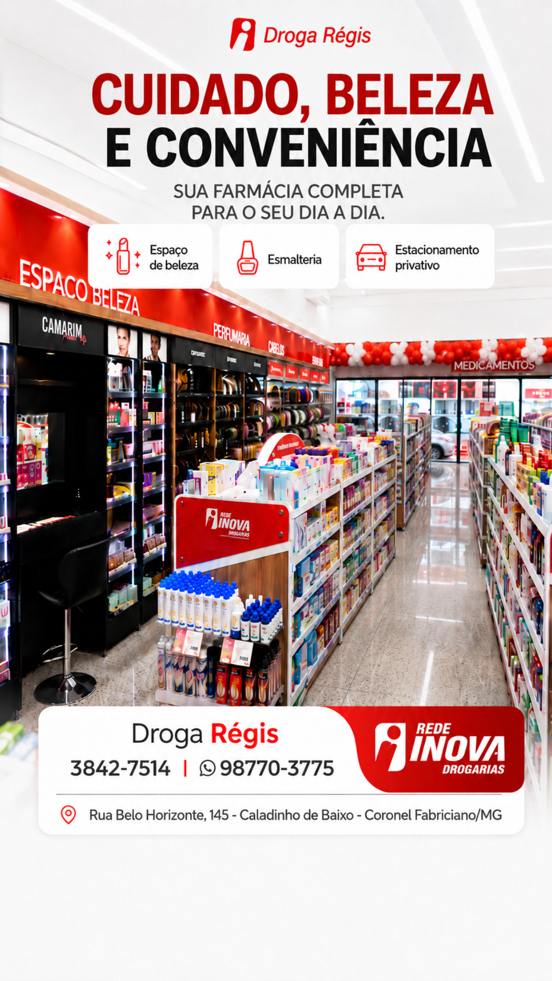 DrogaRegis Rede Inova Facebook ad: Na Drogaria Regís, cuidar de você é mais…