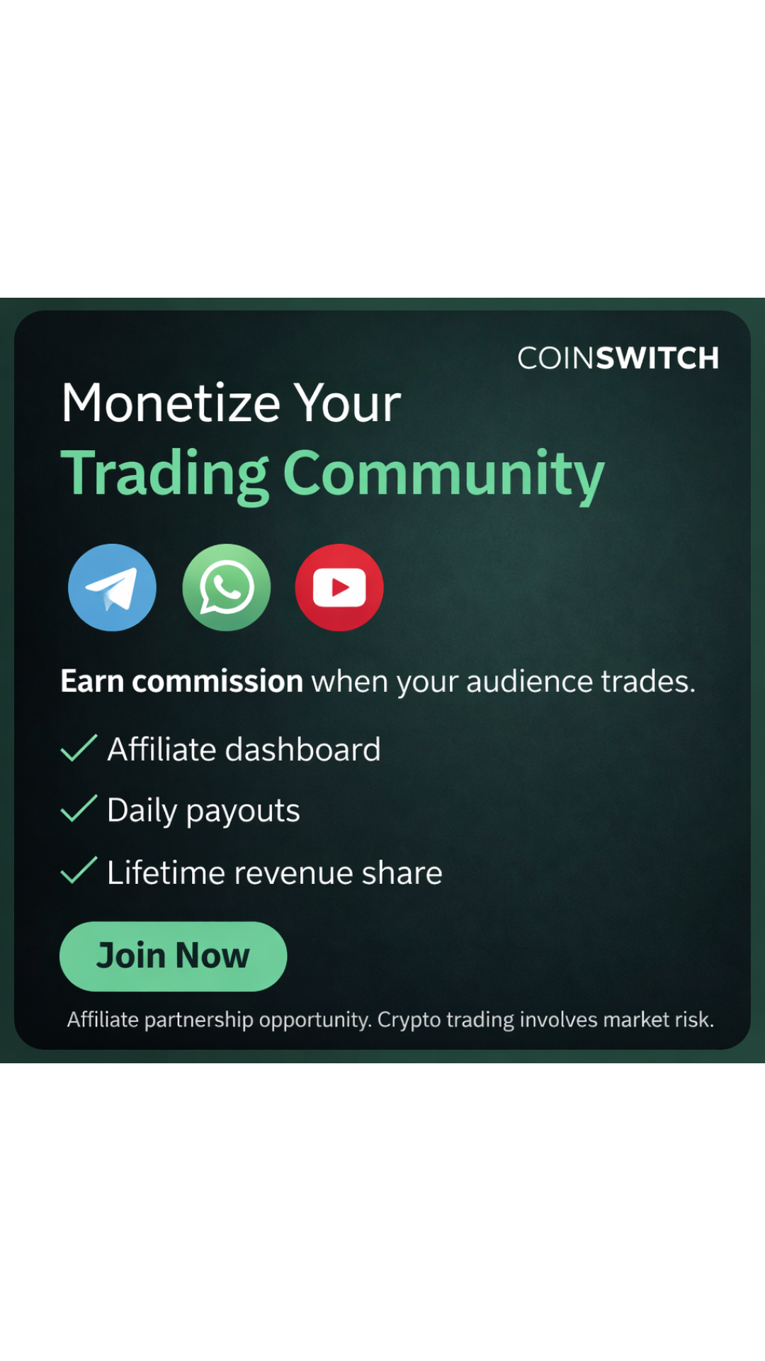 CoinSwitch Affiliate Partners India Facebook ad from Mar 22, 2026