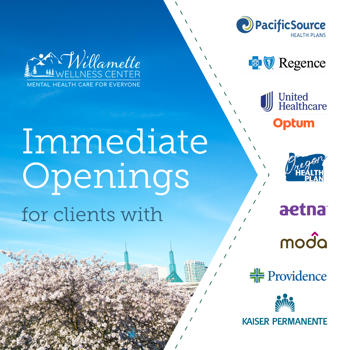 Willamette Wellness Center Facebook ad: Speak with a Therapist Today