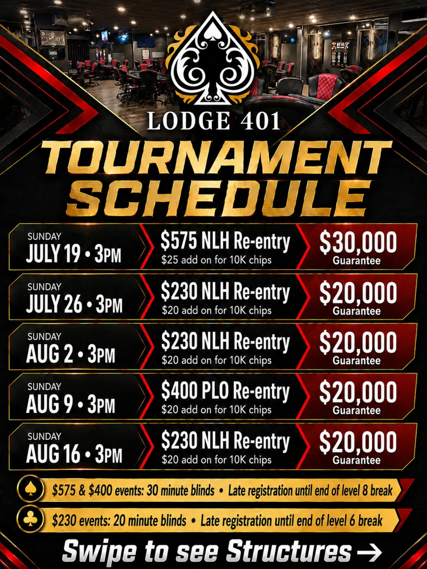 lodge401poker Facebook ad: Summer Sundays continue with a massive +EV Boost!