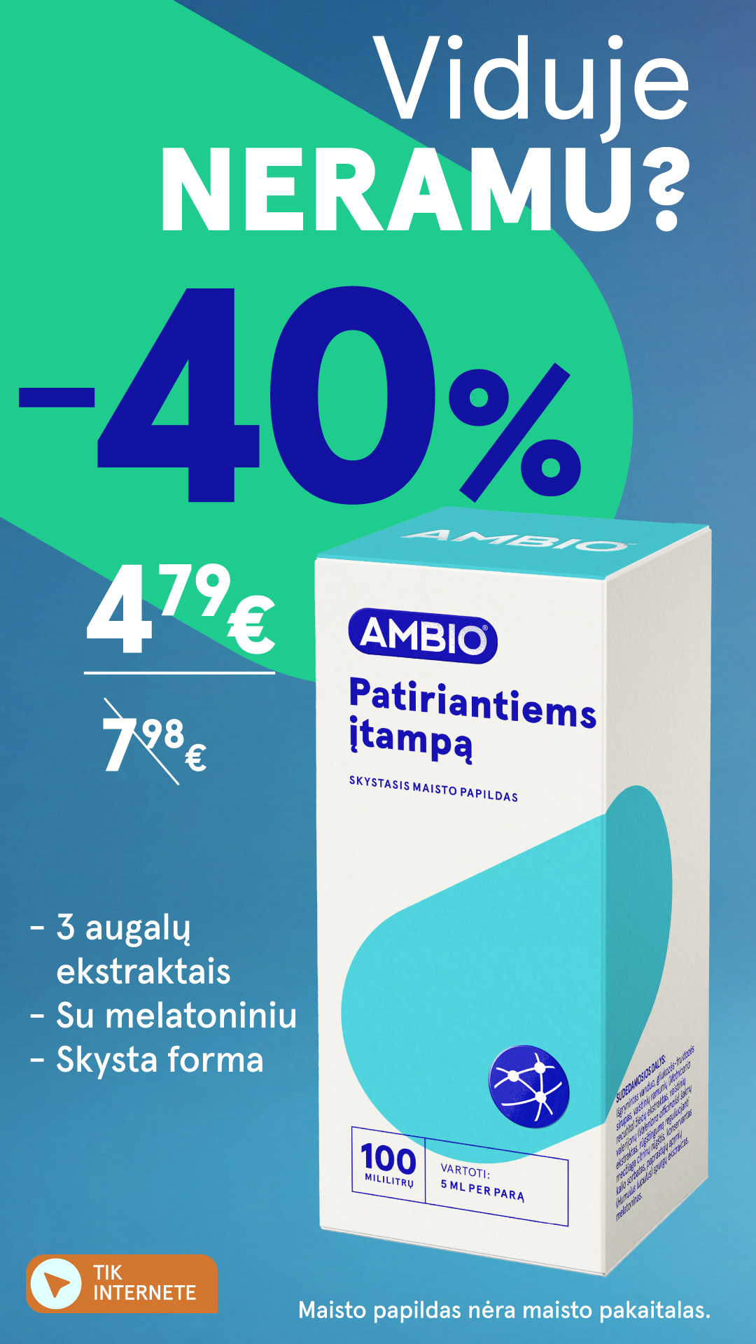 Gintarinė Vaistinė Facebook ad: 3 ekstraktų kompleksas ir melatoninas