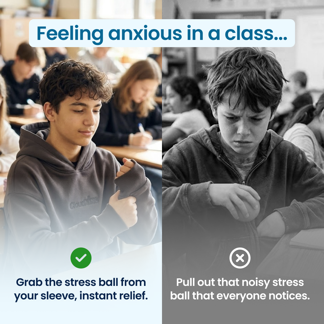 Cloud Nine Facebook ad: Squeeze & Fidget Away Anxiety