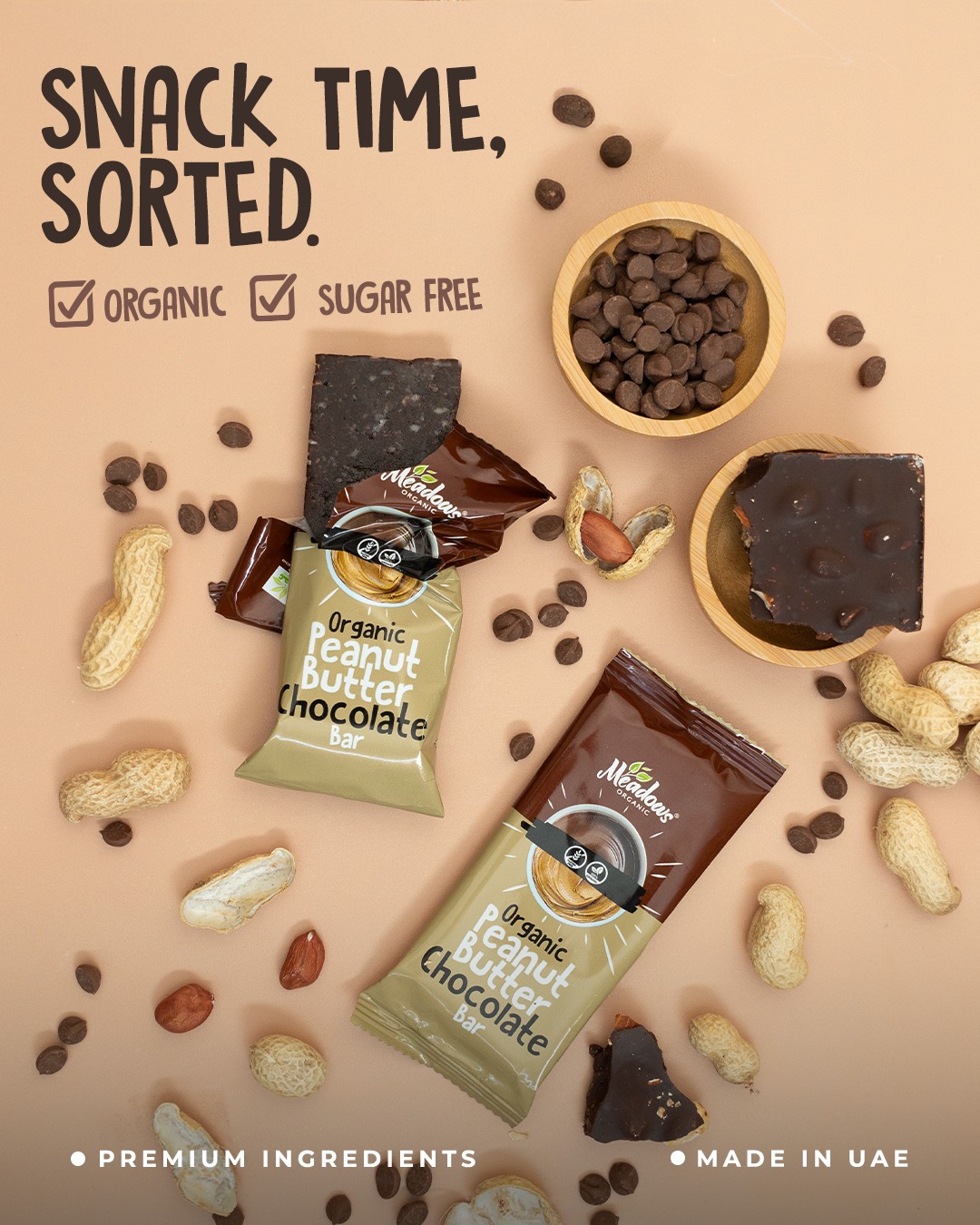 Meadows Organic Facebook ad: Organic Peanut Butter Chocolate Bar