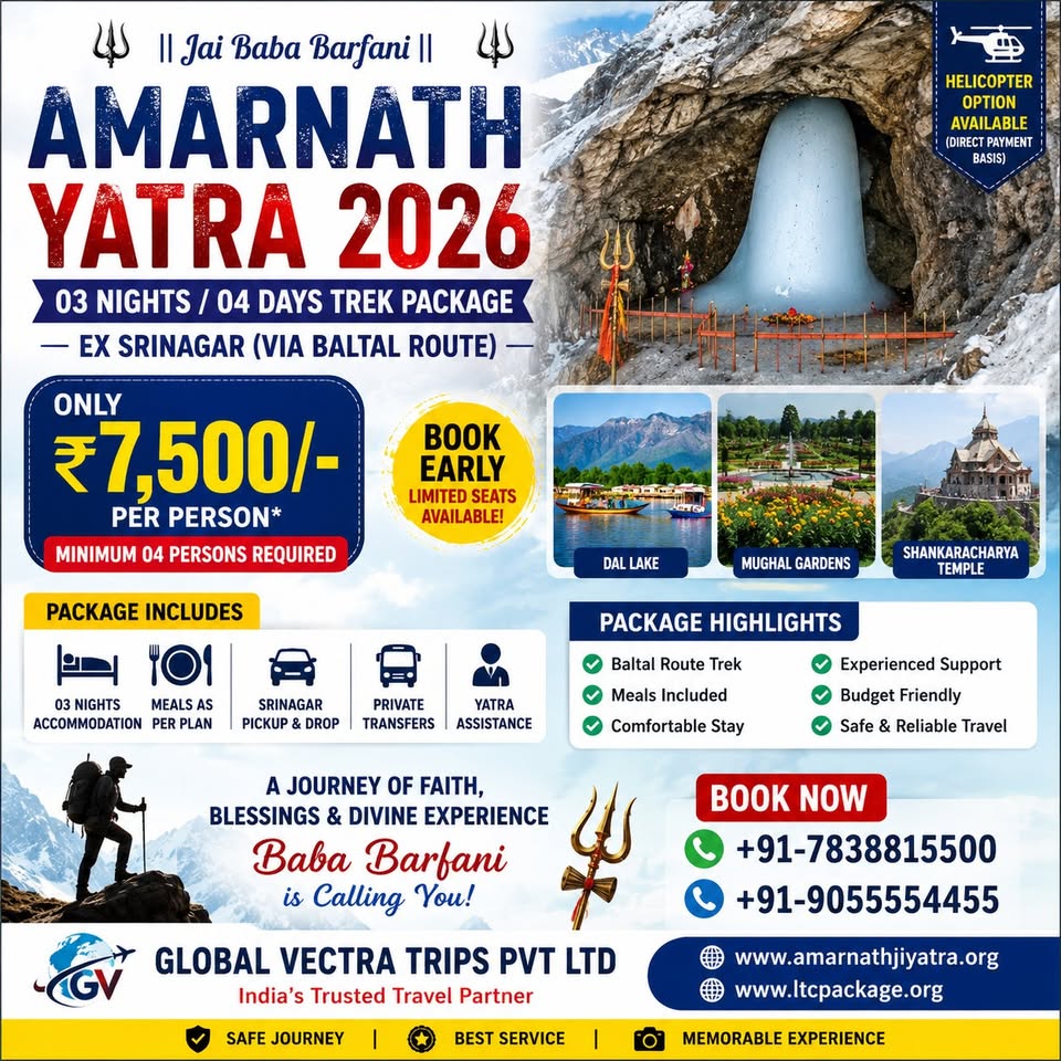 Global Vectra -Travel & Wealth Facebook ad: # Amarnath Yatra 2026 Trek Package