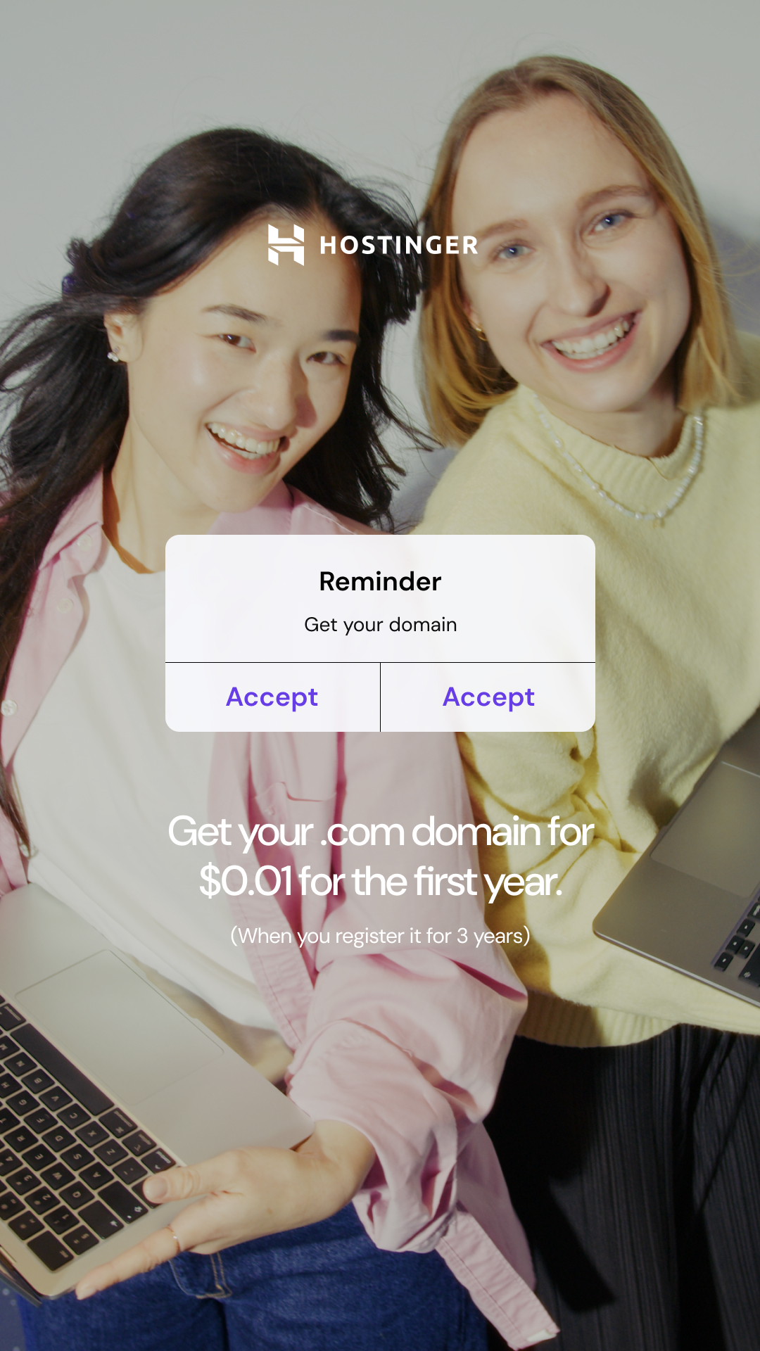 Hostinger Facebook ad: Domains from $0.99