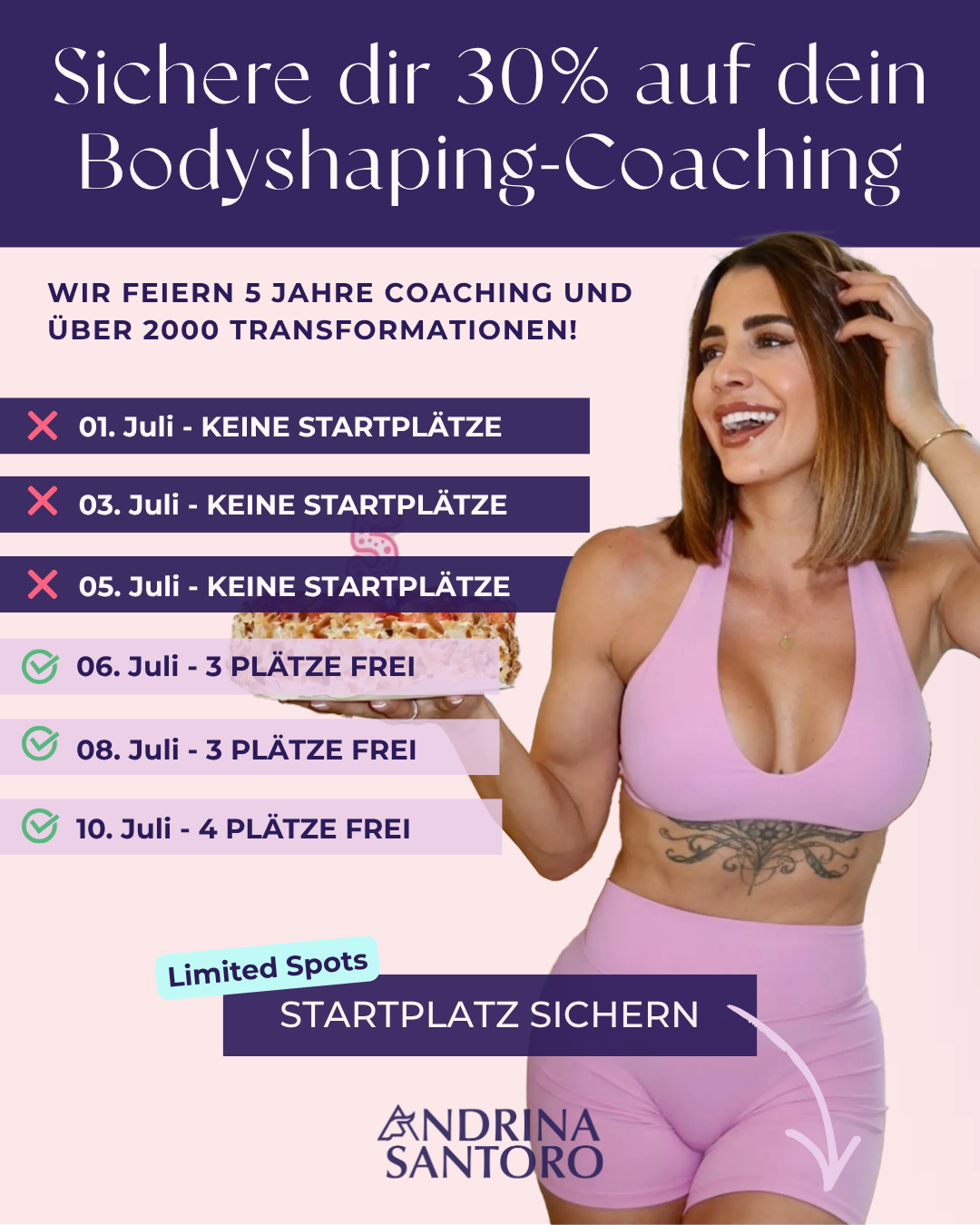 Andrina Santoro - Online Coaching Facebook ad: 5 Jahre Coaching, 30% Rabatt sichern
