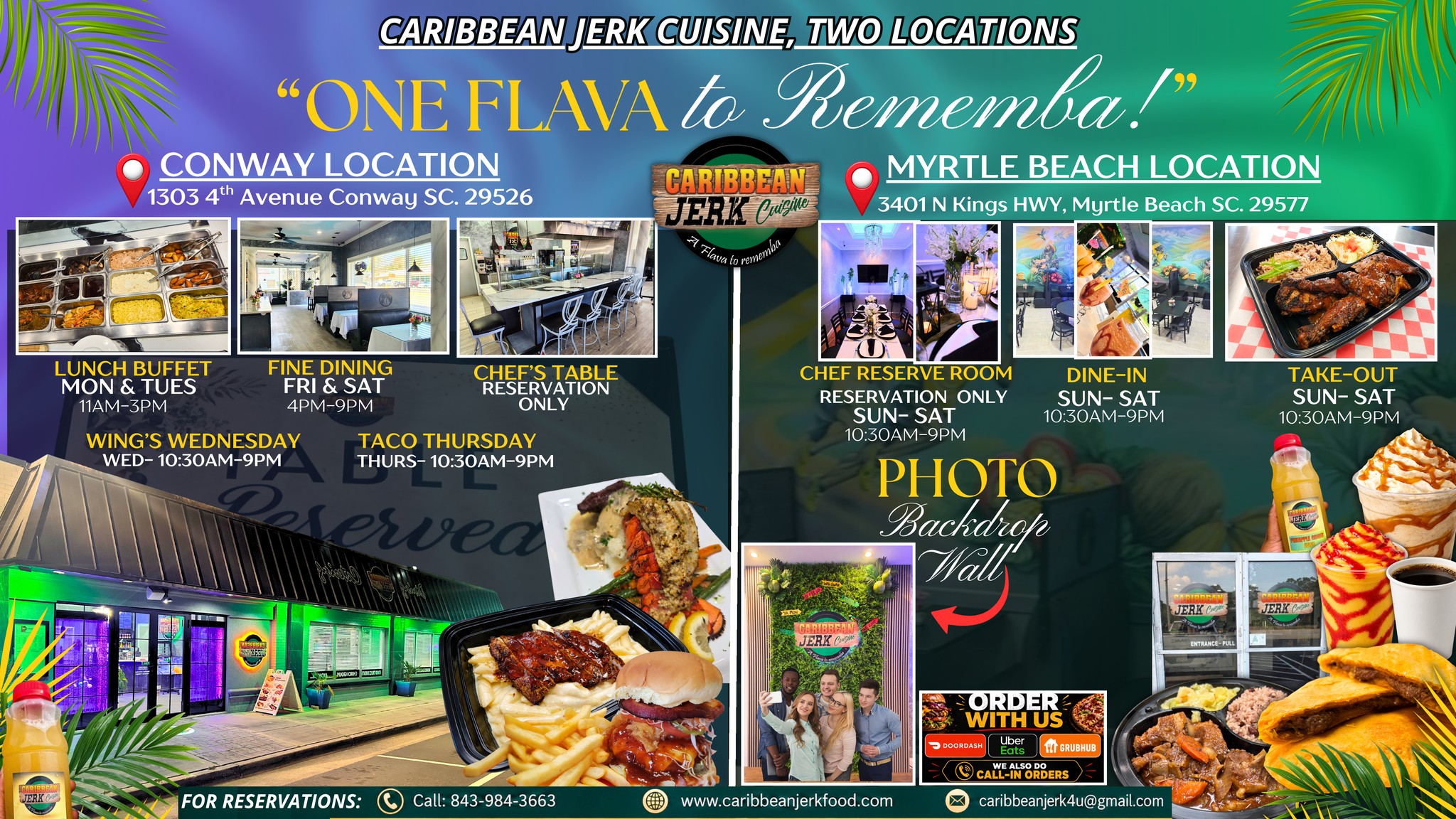 Caribbean Jerk Cuisine Restaurant and Food Truck Facebook ad: TWO LOCATIONS. TWO DIFFERENT EXPERIENCES.