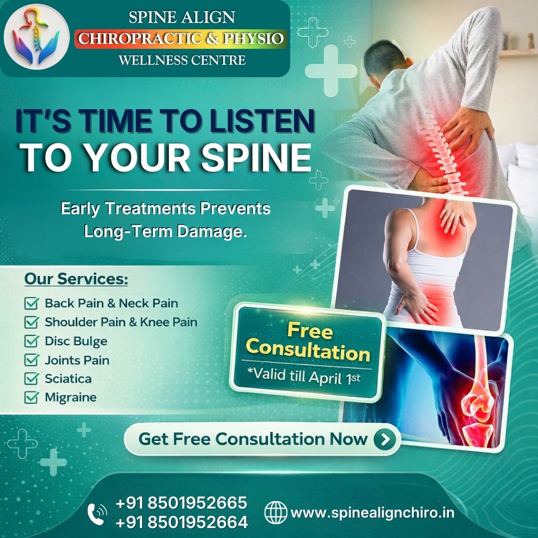 Spine Align Chiropractic Physio Wellness Center Facebook ad: 𝐅𝐑𝐄𝐄 𝐂𝐨𝐧𝐬𝐮𝐥𝐭𝐚𝐭𝐢𝐨𝐧, 𝐕𝐚𝐥𝐢𝐝 𝐓𝐢𝐥𝐥…