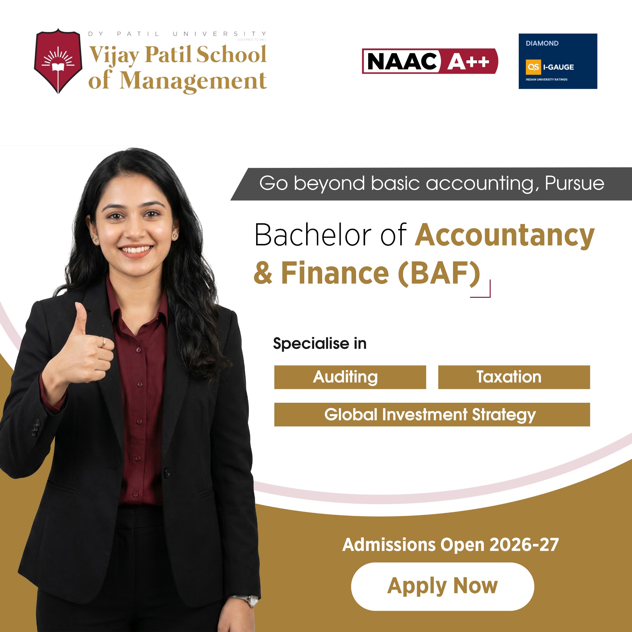 Admissions at DY Patil University, Navi Mumbai Facebook ad: Bachelor of Accountancy & Finance (BAF)