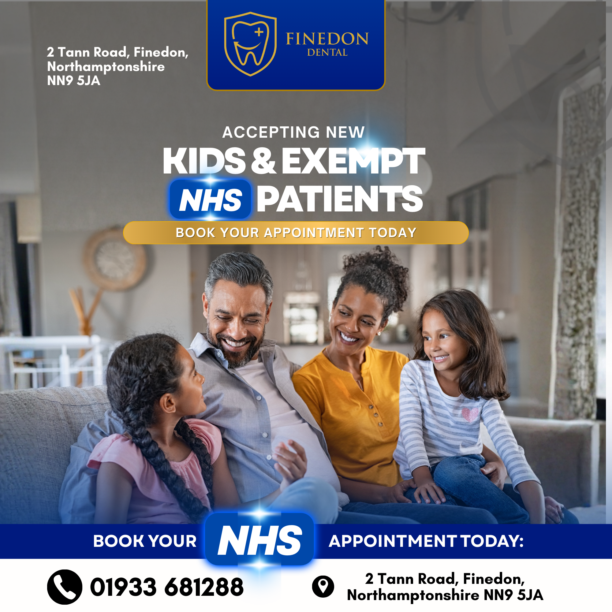 Finedon Dental Practice Facebook ad: Now accepting children & NHS-exempt patients at Finedon