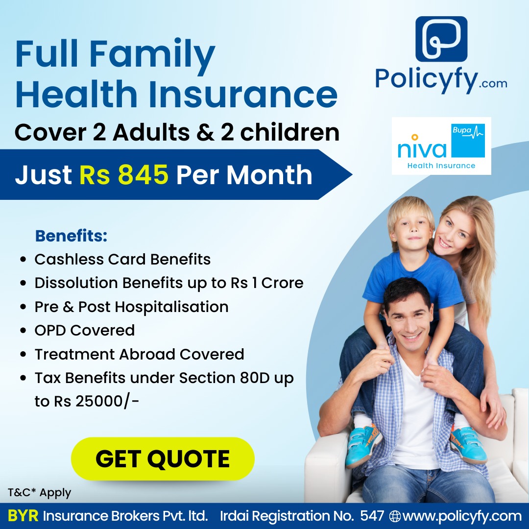 Policyfy Facebook ad: Full Family Health Insurance just Rs 845/month