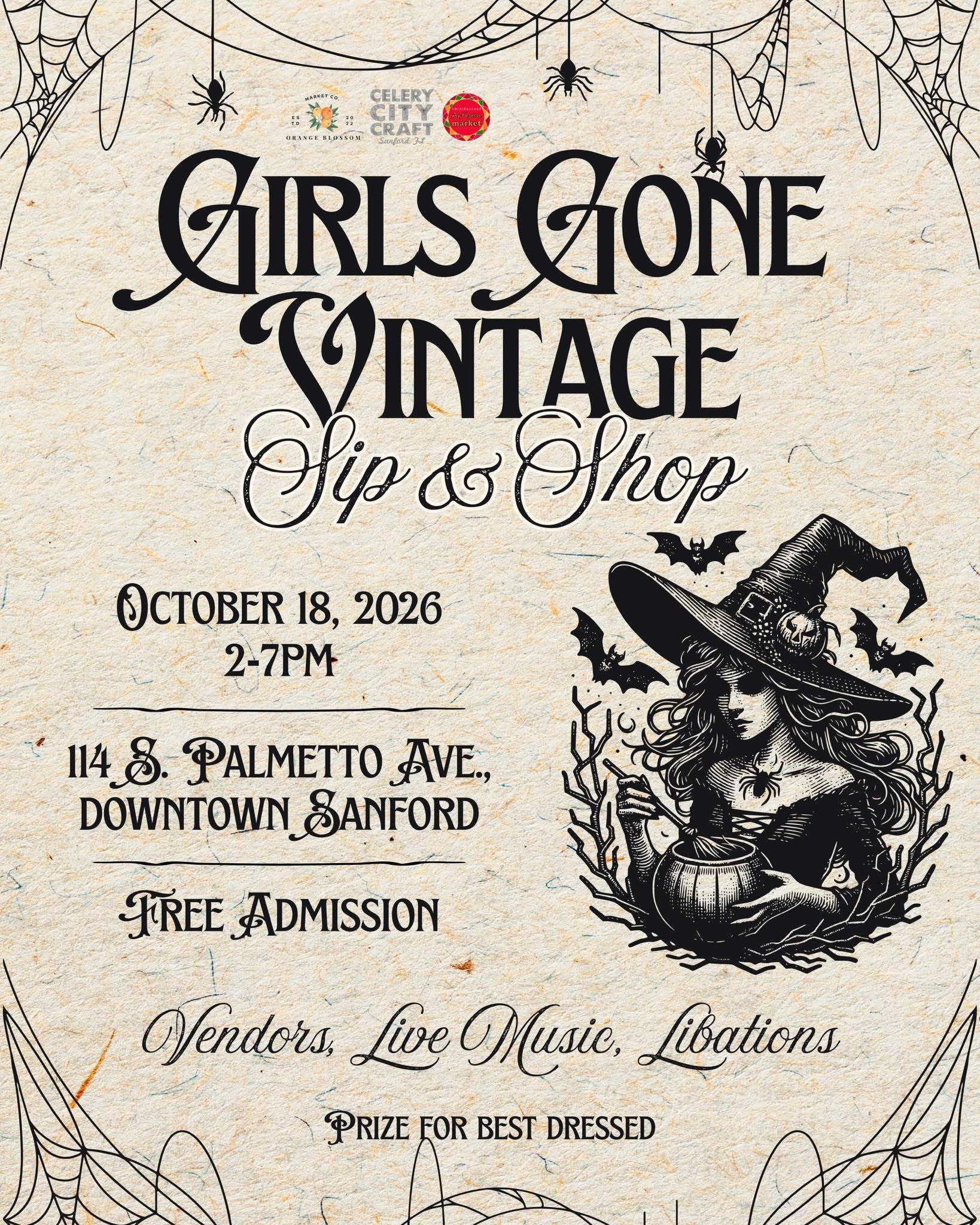 Orange Blossom Market Co. Facebook ad: GIRLS GONE VINTAGE SIP & SHOP