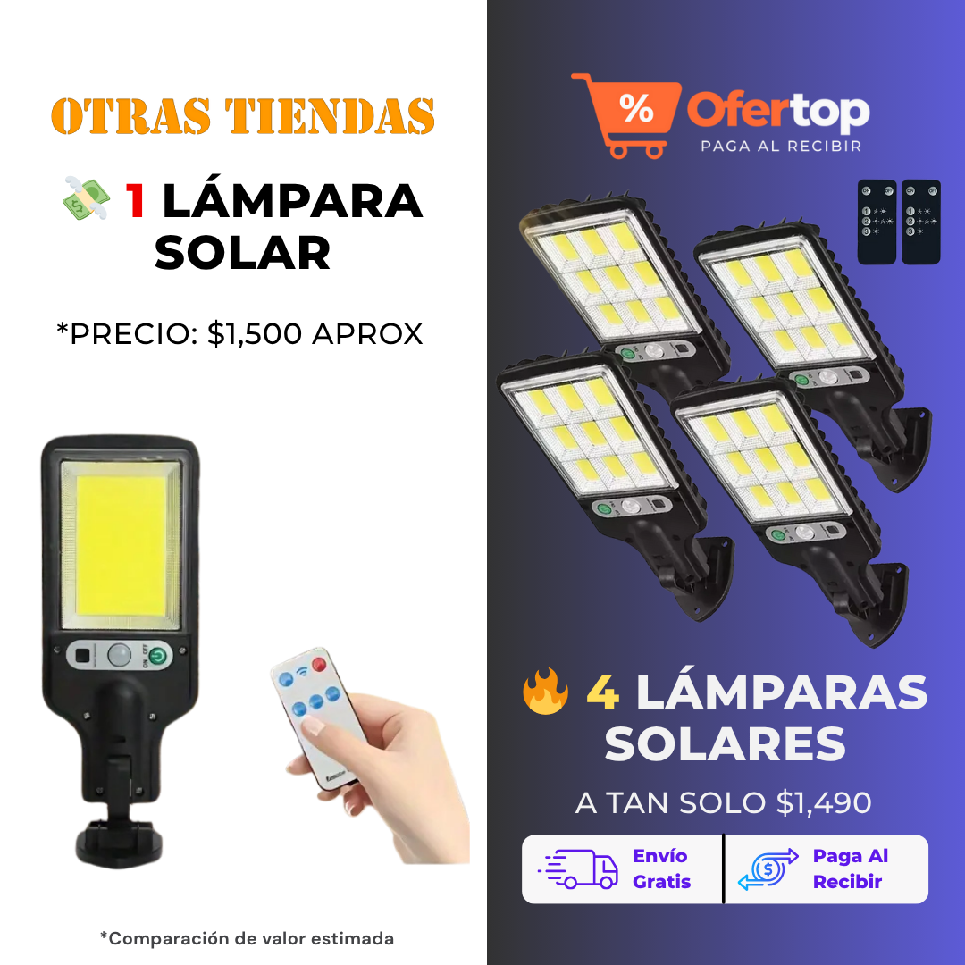 Ofertop Facebook ad: 4 lámparas solares por el precio de 1