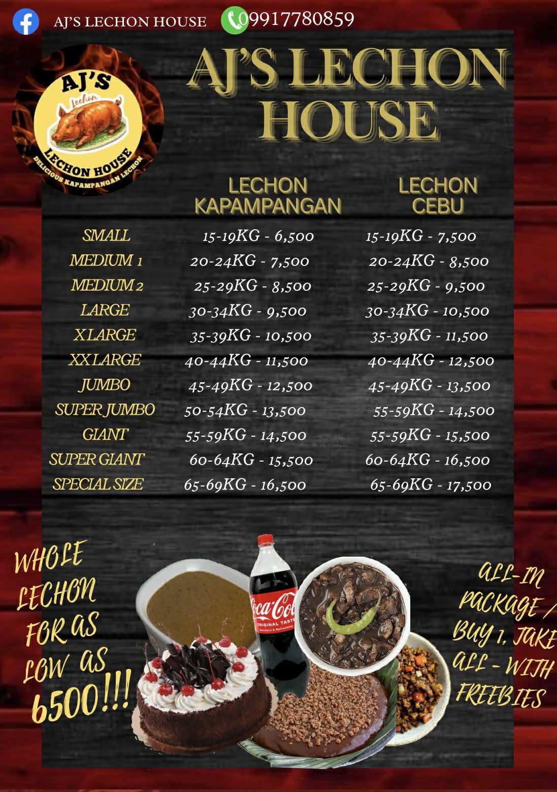 AJ'S Lechon House Facebook ad: **PRICE RESET ALERT!**