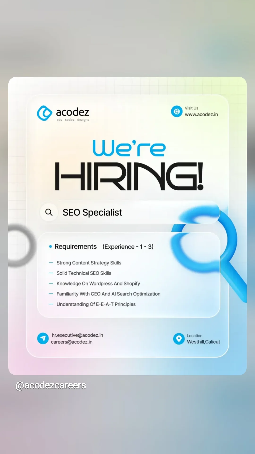 Acodez Careers Facebook ad: We're Hiring: SEO Specialist