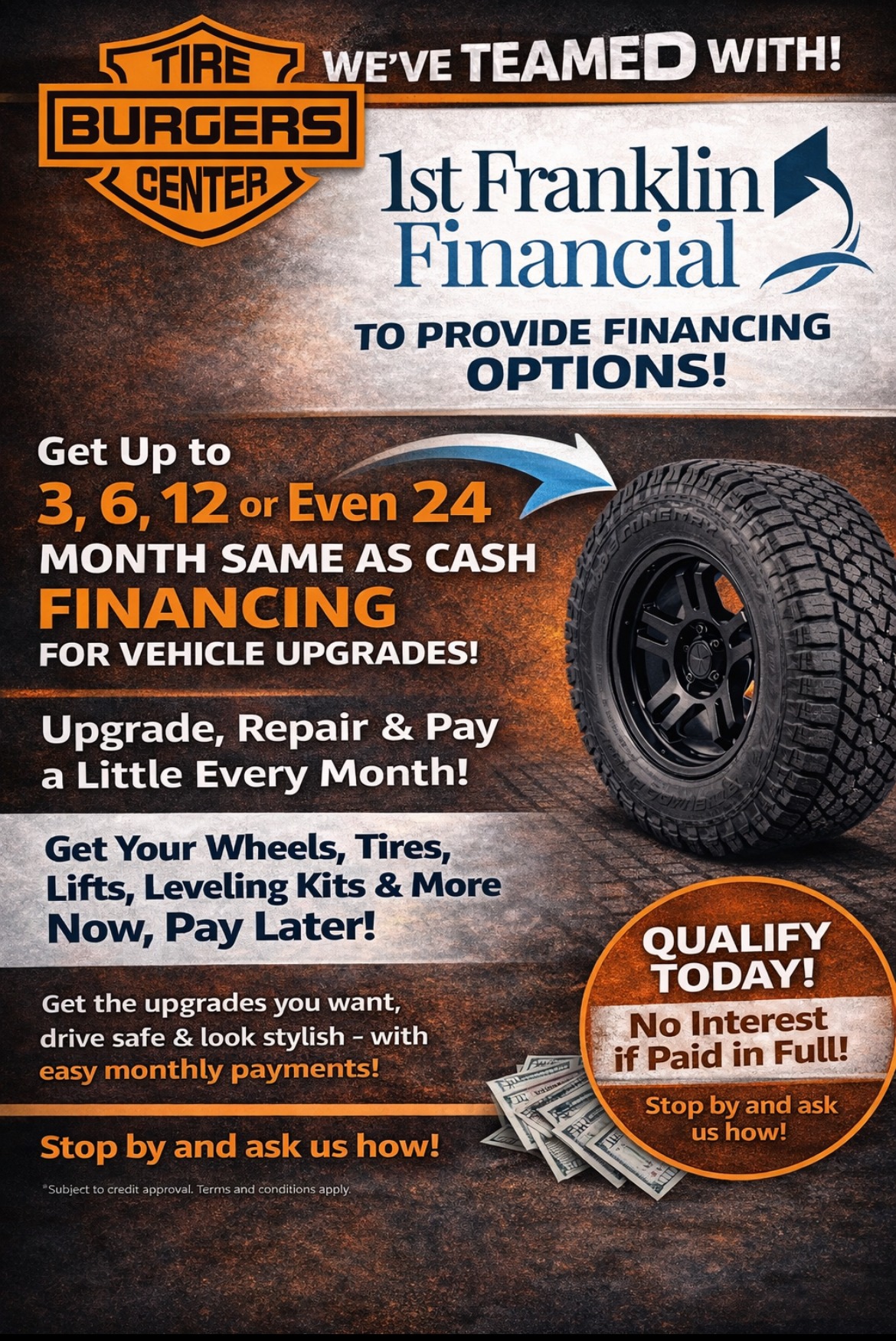 Burgers Tire Shop Facebook ad: BIG NEWS FROM BURGERS TIRE CENTER!
