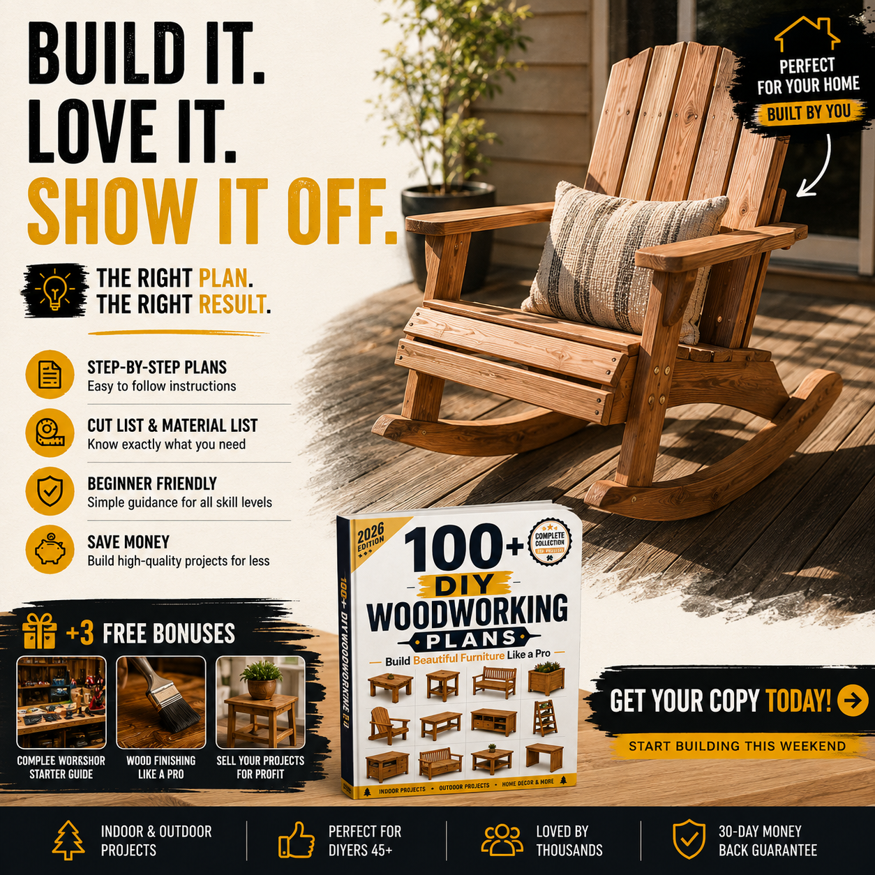 Diy Plans Vault Facebook ad: Build Furniture You'll Be Proud to Say You Made.